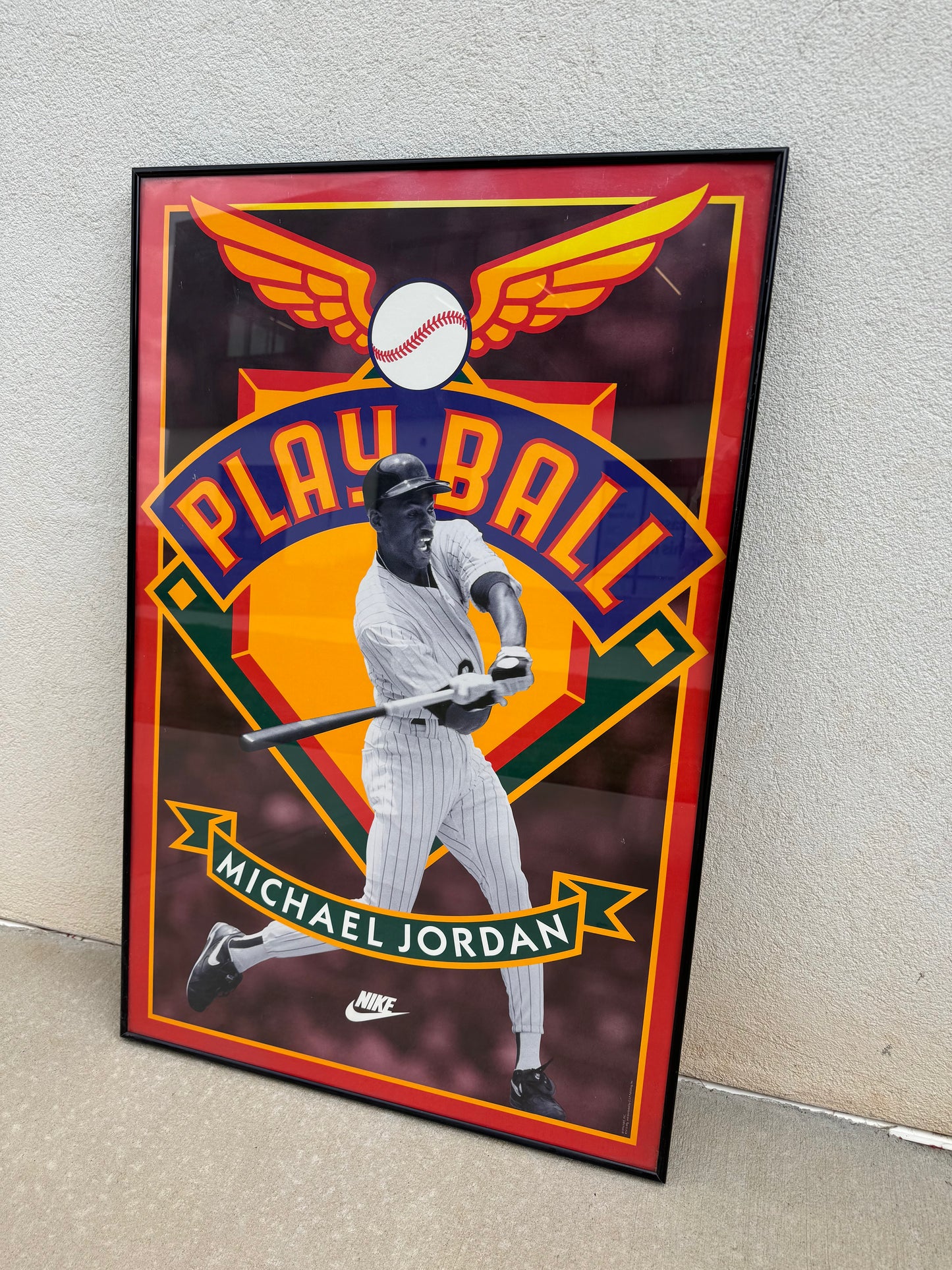 1994 Nike Air Michael Jordan Chicago White Sox Play Ball Baseball Framed Poster