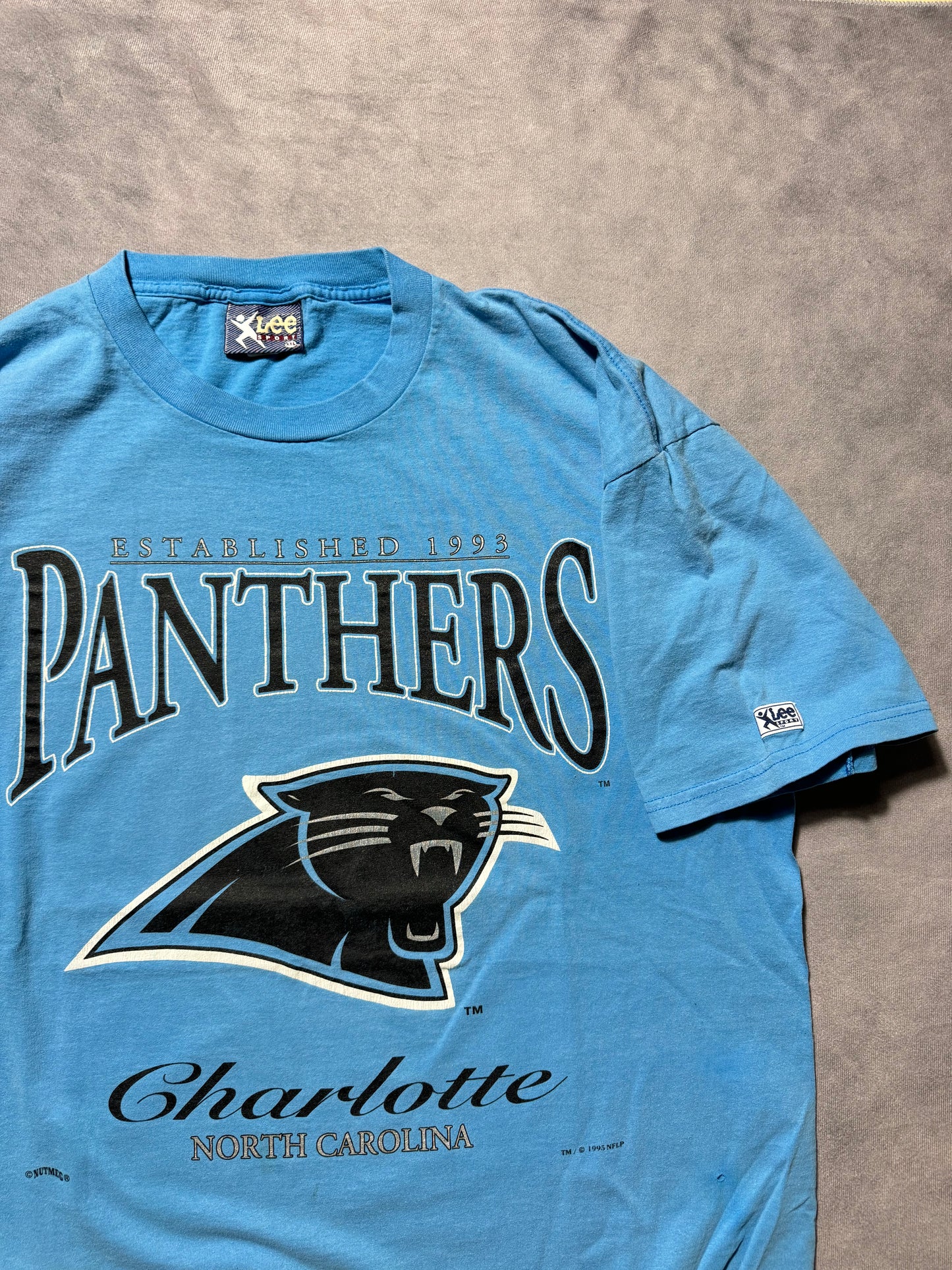 1995 Carolina Panthers Vintage Faded Blue Lee Sport Inaugural Season NFL Tee (XXL)