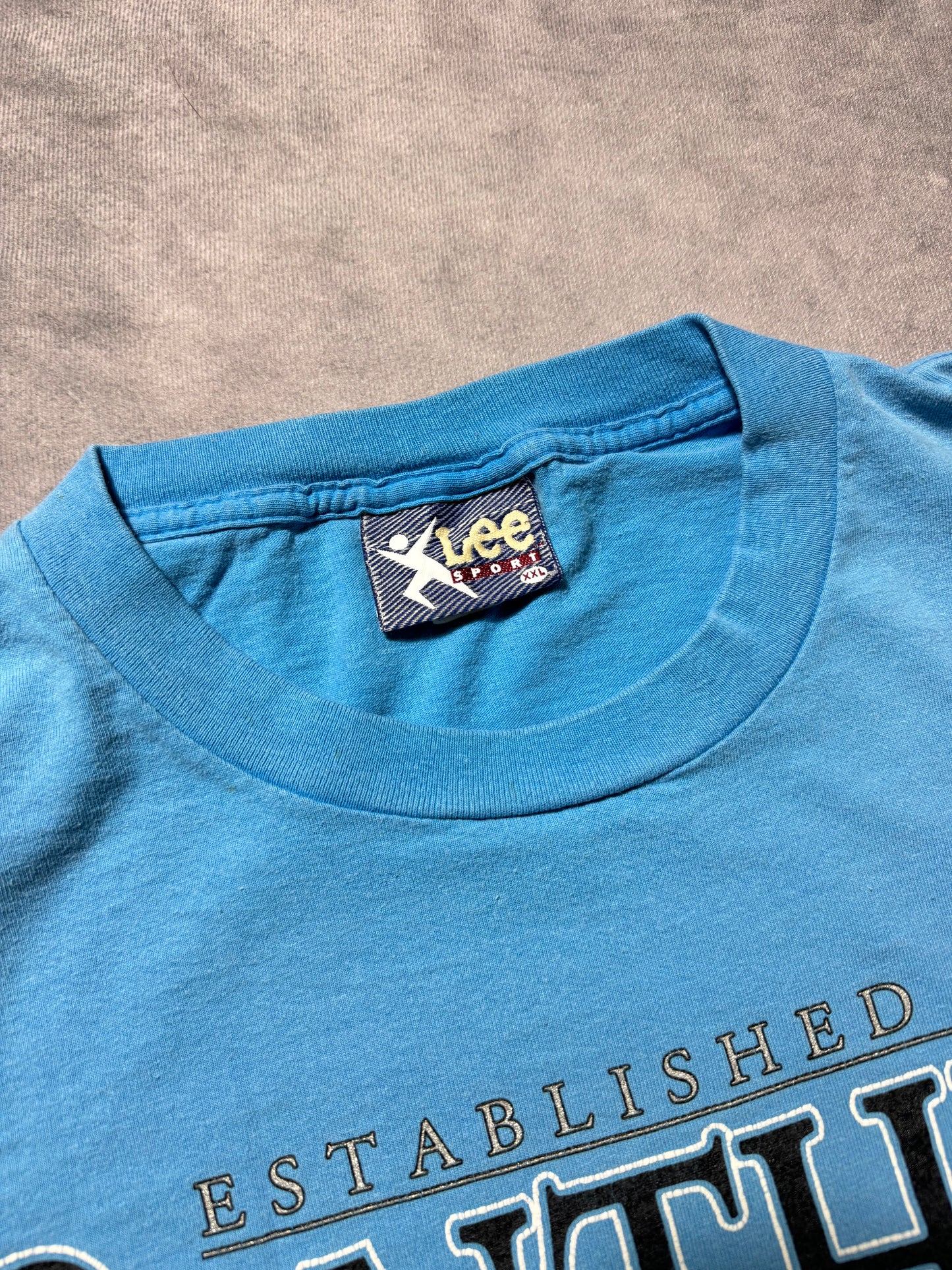 1995 Carolina Panthers Vintage Faded Blue Lee Sport Inaugural Season NFL Tee (XXL)