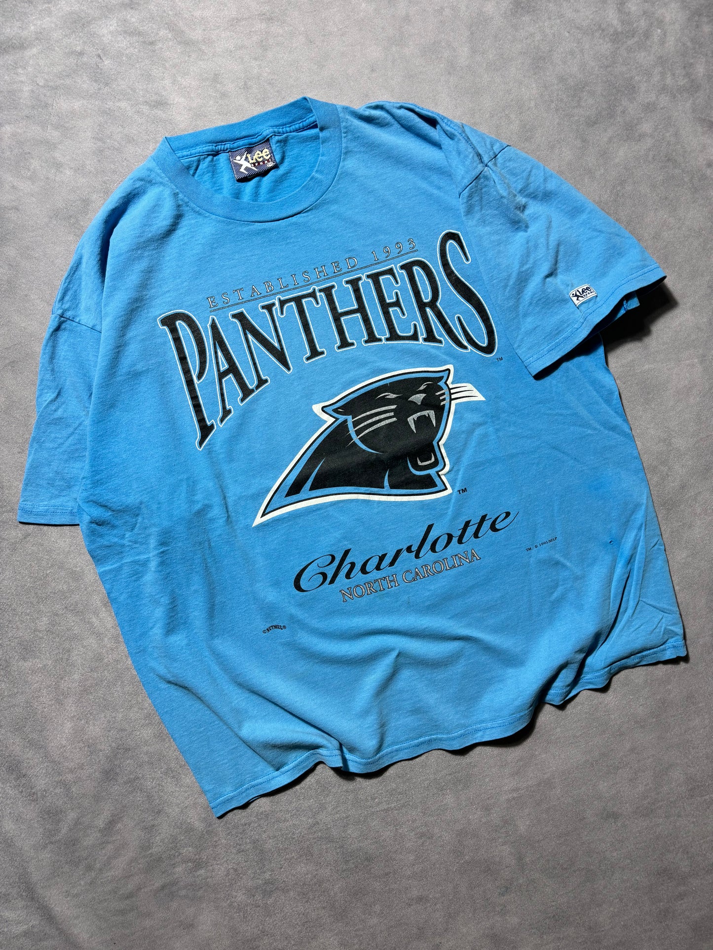 1995 Carolina Panthers Vintage Faded Blue Lee Sport Inaugural Season NFL Tee (XXL)
