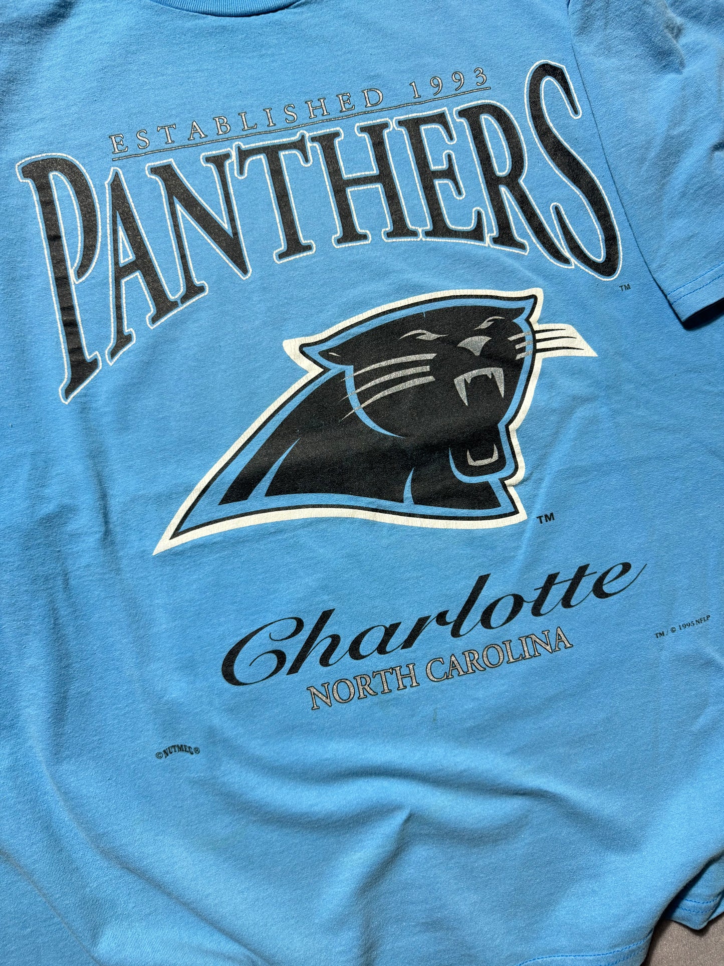1995 Carolina Panthers Vintage Faded Blue Lee Sport Inaugural Season NFL Tee (XXL)