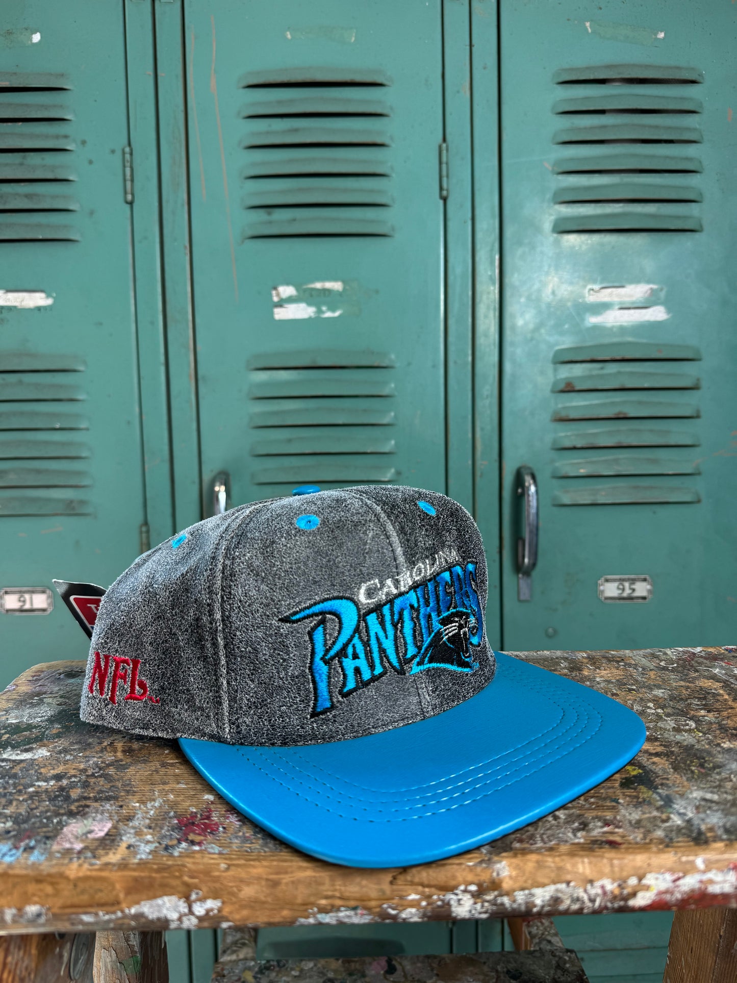 90’s Carolina Panthers Vintage Leather NFL Snapback Hat - Deadstock (OSFA)