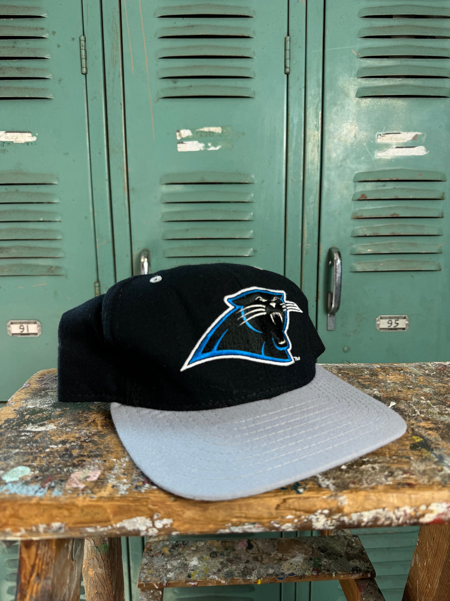 90’s Carolina Panthers Vintage Two Tone Back Spellout New Era NFL Snapback Hat - Deadstock (OSFA)