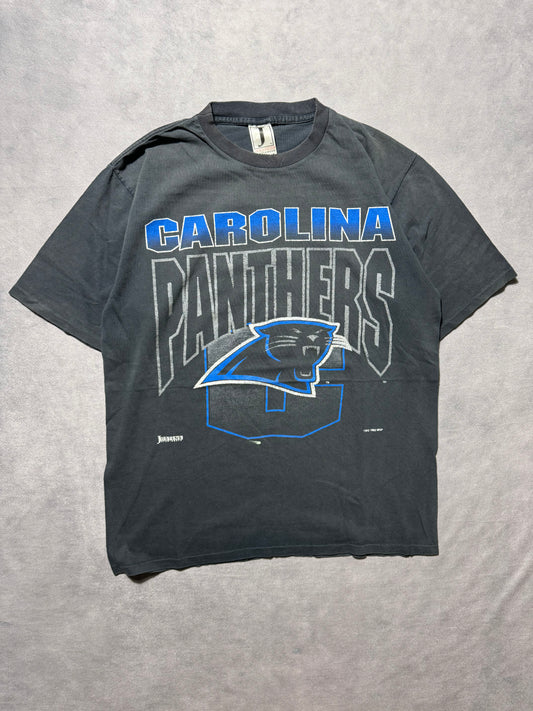 1993 Carolina Panthers Vintage Faded Black Big Spellout Gradient NFL Tee (Large)