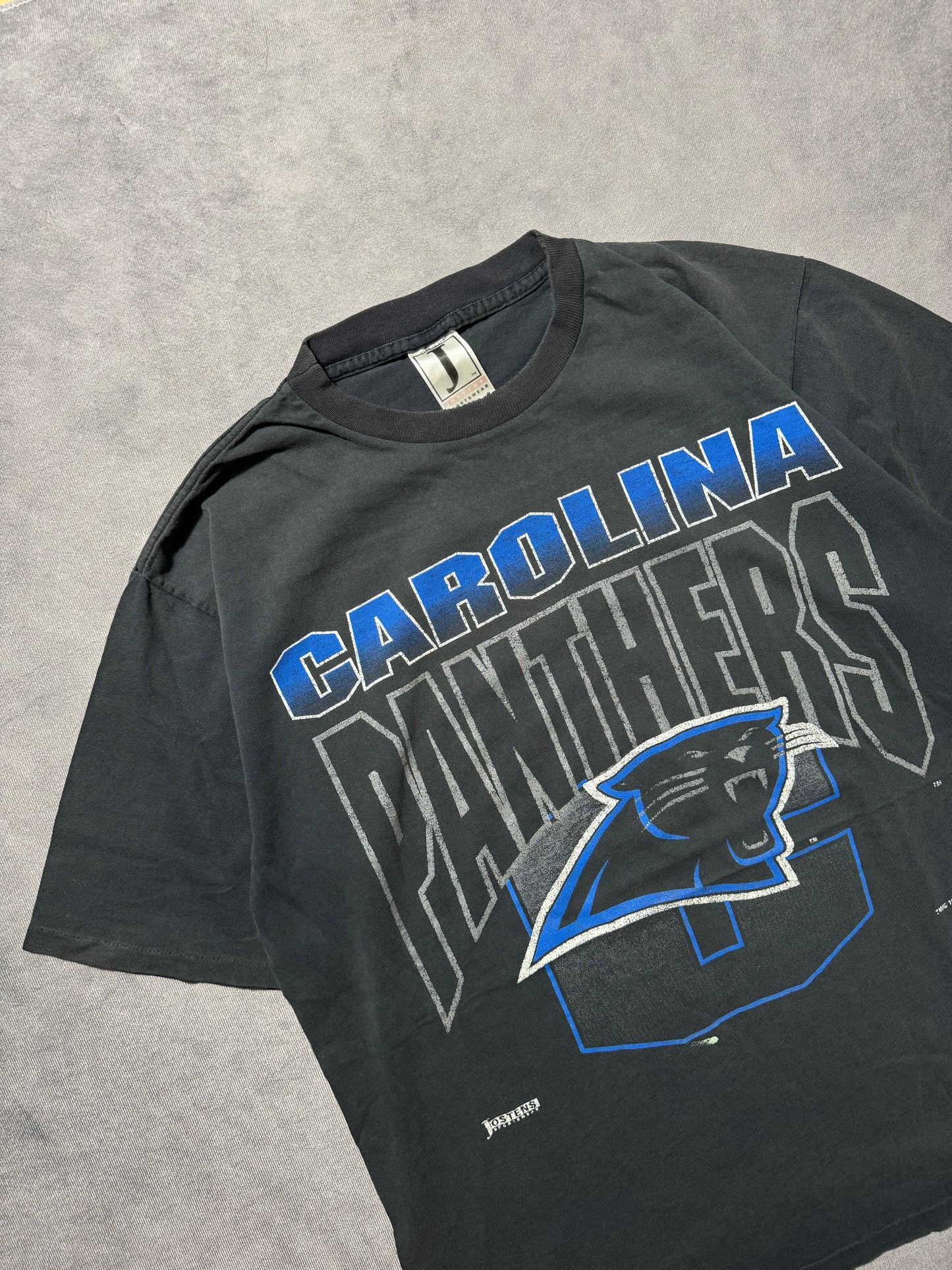 1993 Carolina Panthers Vintage Faded Black Big Spellout Gradient NFL Tee (Large)