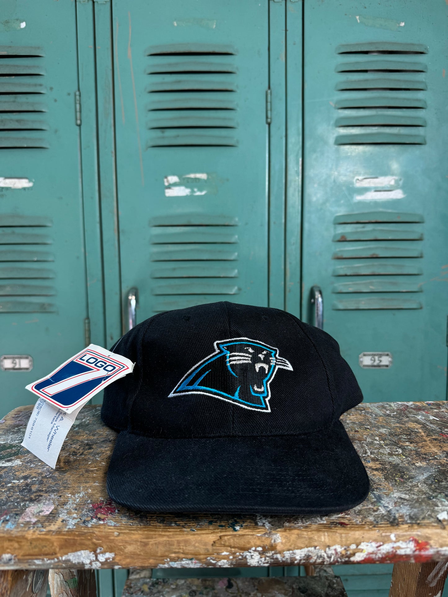 90’s Carolina Panthers Vintage Coca-Cola Logo 7 NFL Strapback Hat - Deadstock (OSFA)