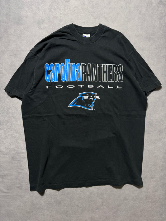 1994 Carolina Panthers Vintage Black Practice Style Spellout NFL Tee (XL)