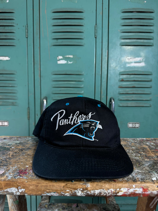 90’s Carolina Panthers Vintage Black Script NFL Snapback Hat (OSFA)