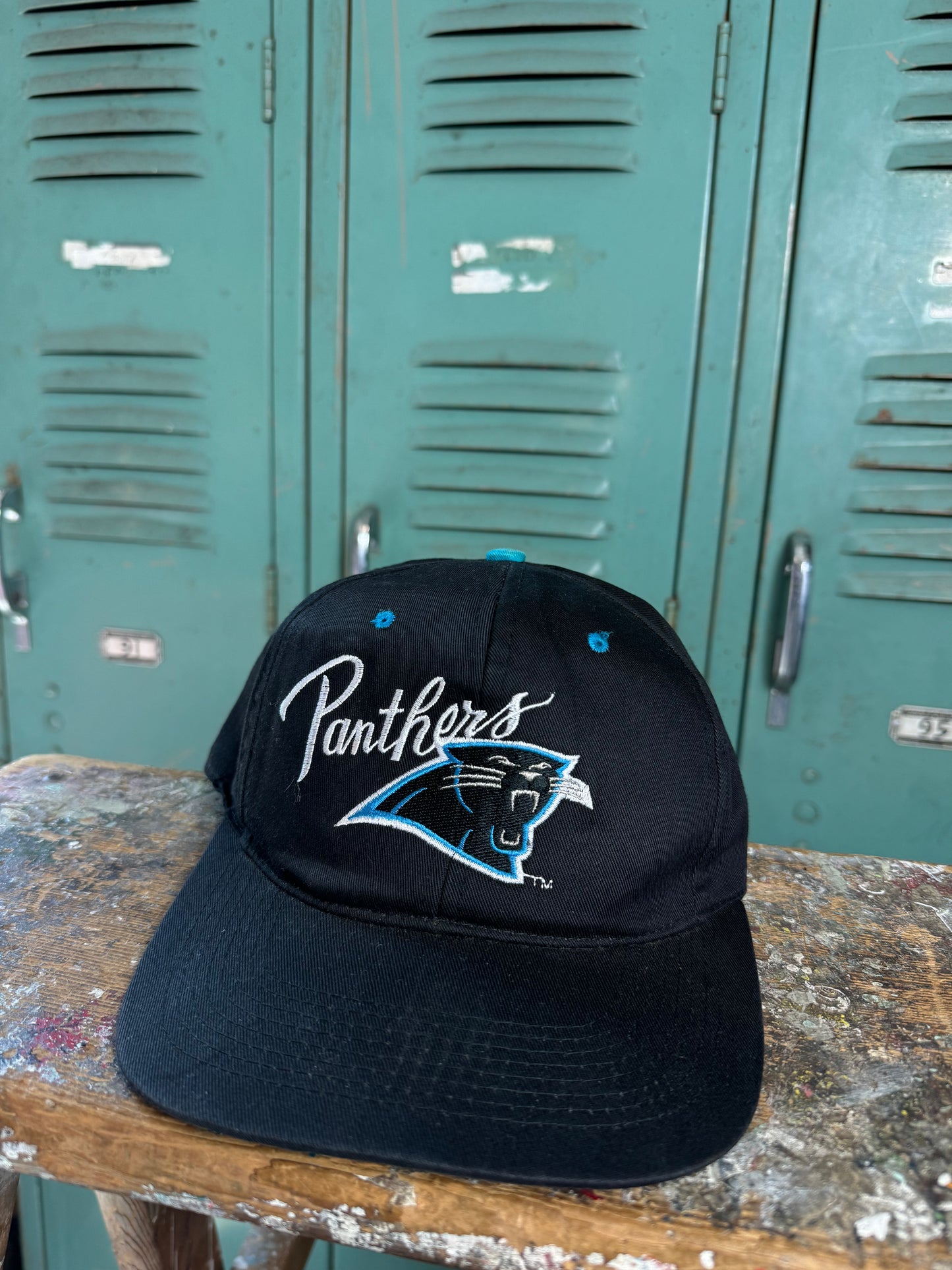 90’s Carolina Panthers Vintage Black Script NFL Snapback Hat (OSFA)