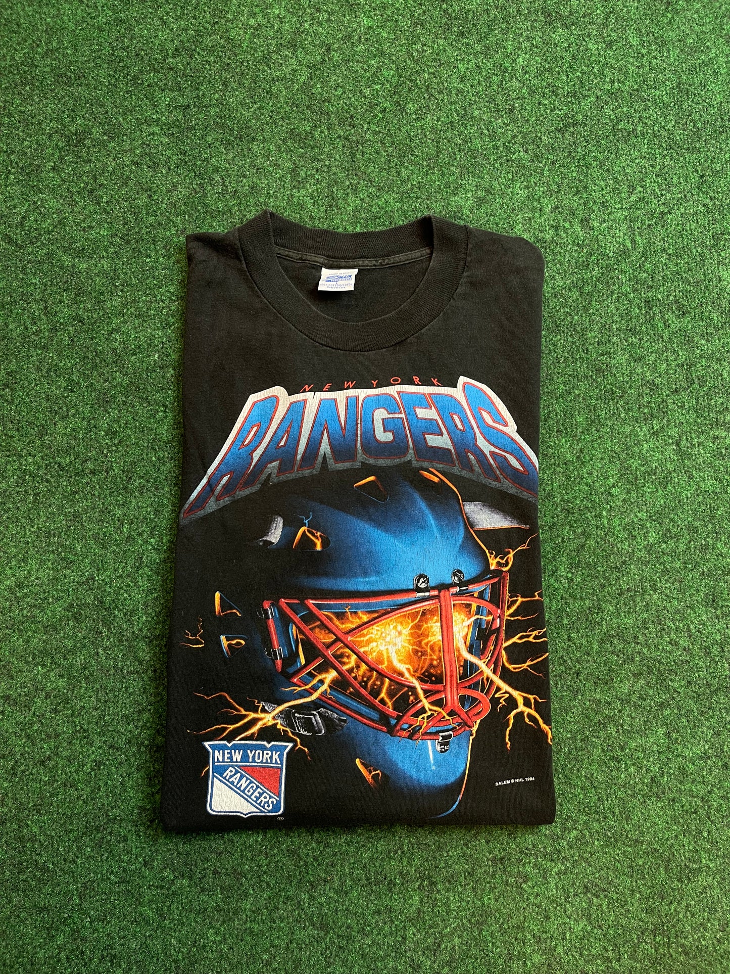 1994 New York Rangers Vintage Lightning Goalie Mask Salem Sportswear Tee (XL)