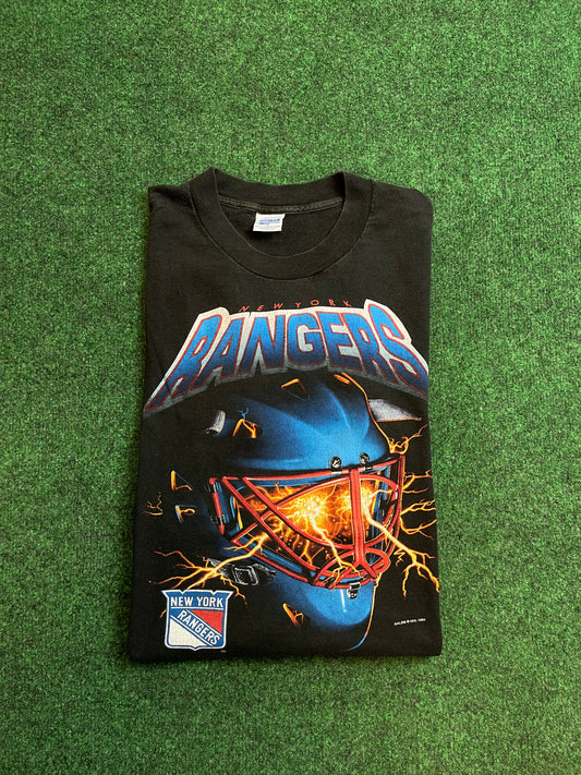 1994 New York Rangers Vintage Lightning Goalie Mask Salem Sportswear Tee (XL)