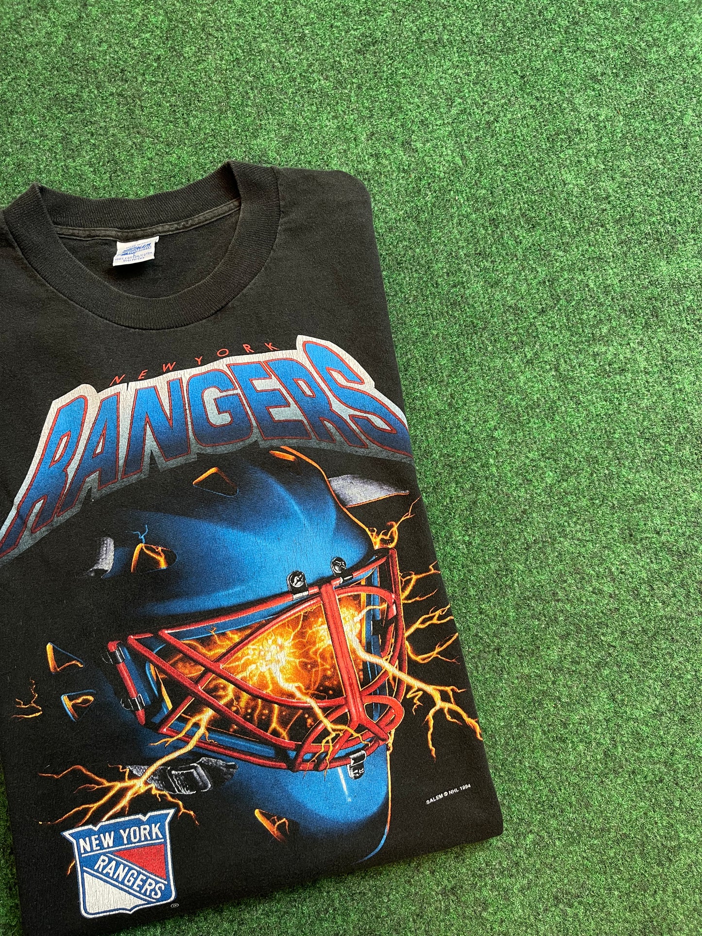 1994 New York Rangers Vintage Lightning Goalie Mask Salem Sportswear Tee (XL)