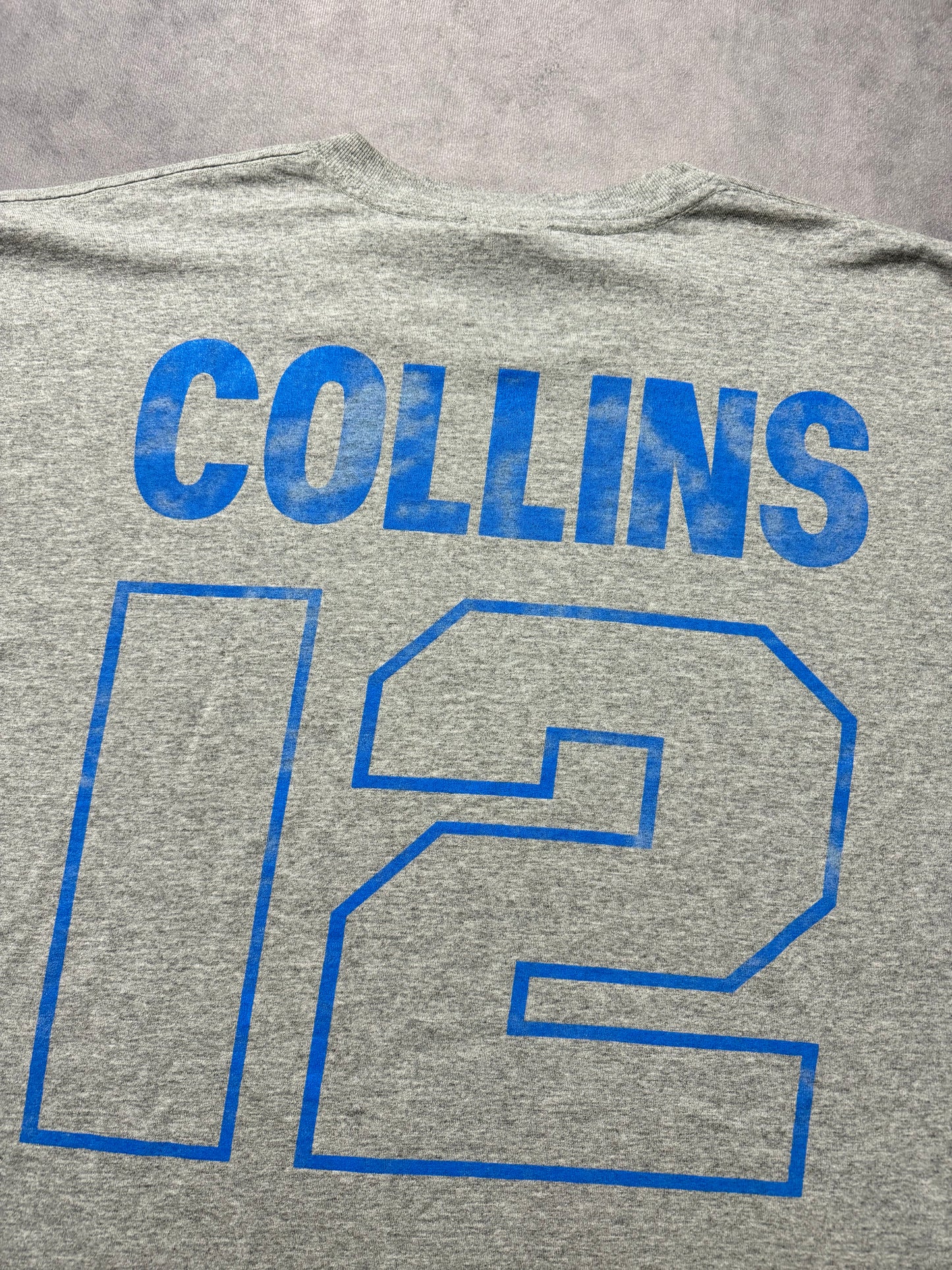 1996 Carolina Panthers Kerry Collins Vintage Grey Ericsson Stadium Big Logo Converse NFL Playoffs Tee (XL)