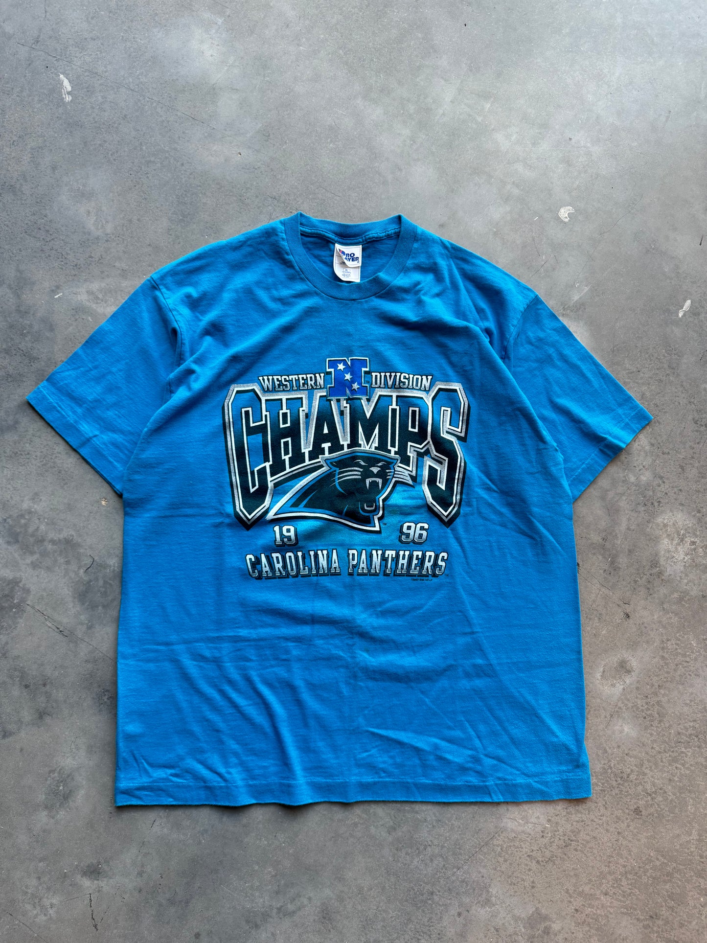 1996 Carolina Panthers Vintage NFC Western Division Champions Electric Blue Pro Player NFL Tee (XL)