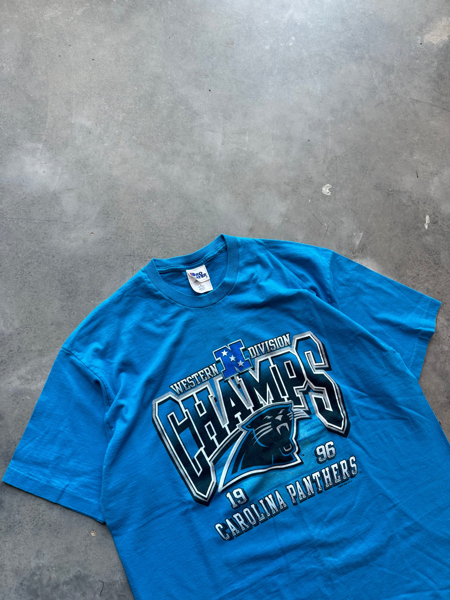 1996 Carolina Panthers Vintage NFC Western Division Champions Electric Blue Pro Player NFL Tee (XL)