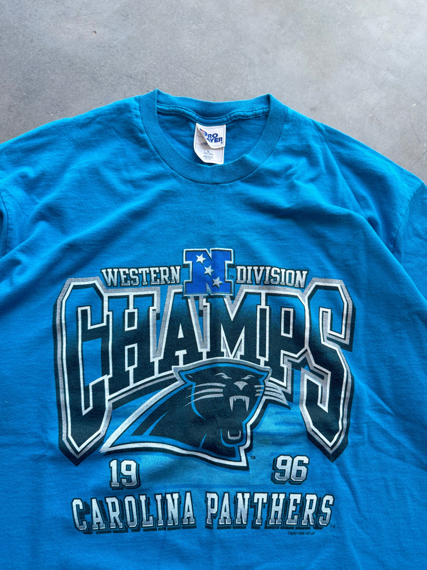 1996 Carolina Panthers Vintage NFC Western Division Champions Electric Blue Pro Player NFL Tee (XL)