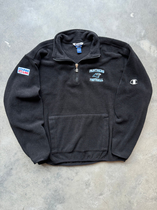 90’s Carolina Panthers Vintage Black Champion NFL Pro Line Fleece Half Zip Pullover (XXL)
