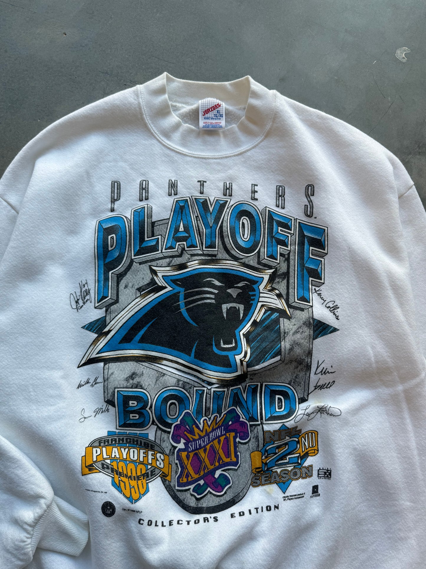 1996 Carolina Panthers Vintage Playoff Bound First NFL Playoff Birth Crewneck (XL)