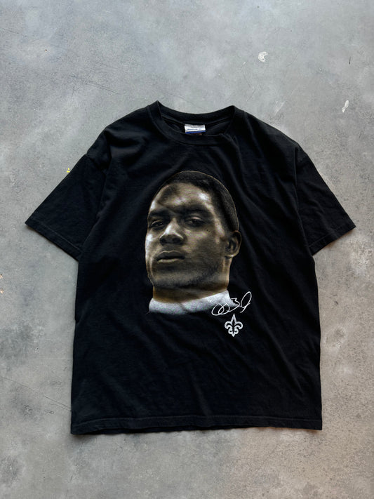 00’s New Orleans Saints Reggie Bush Vintage Air Brush Style Big Face Reebok NFL Tee (Large)