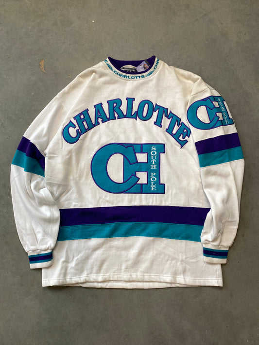 90’s Charlotte Hornets Spellout SouthPole Embroidered Crewneck - Deadstock (2XL)