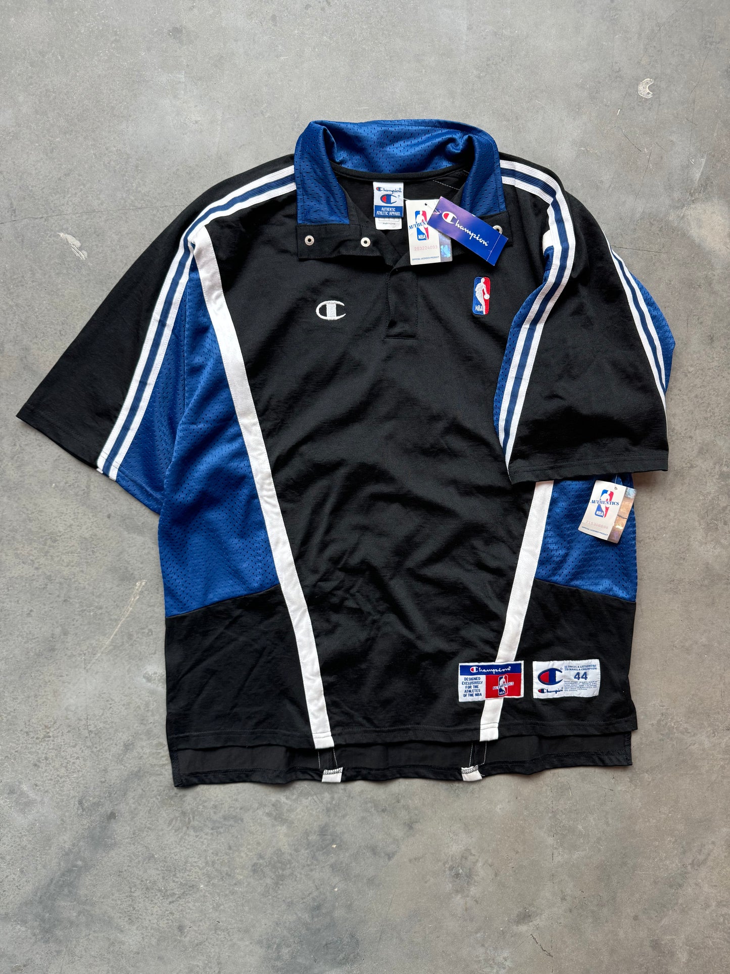 1999/2000 Philadelphia 76ers Vintage Black Authentic Champion NBA Shooting Shirt Warm Up Top - Deadstock (44/Large)