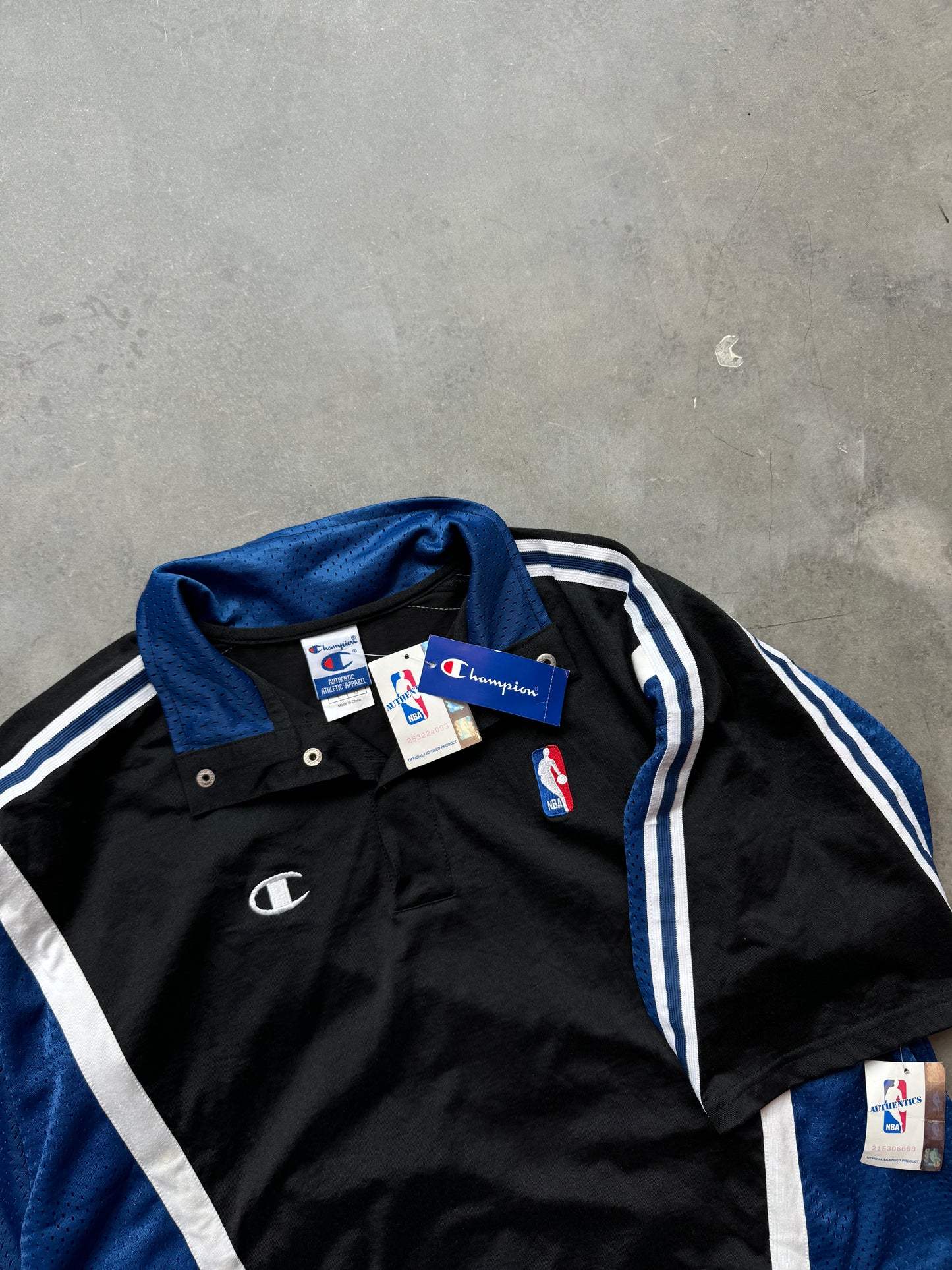 1999/2000 Philadelphia 76ers Vintage Black Authentic Champion NBA Shooting Shirt Warm Up Top - Deadstock (44/Large)