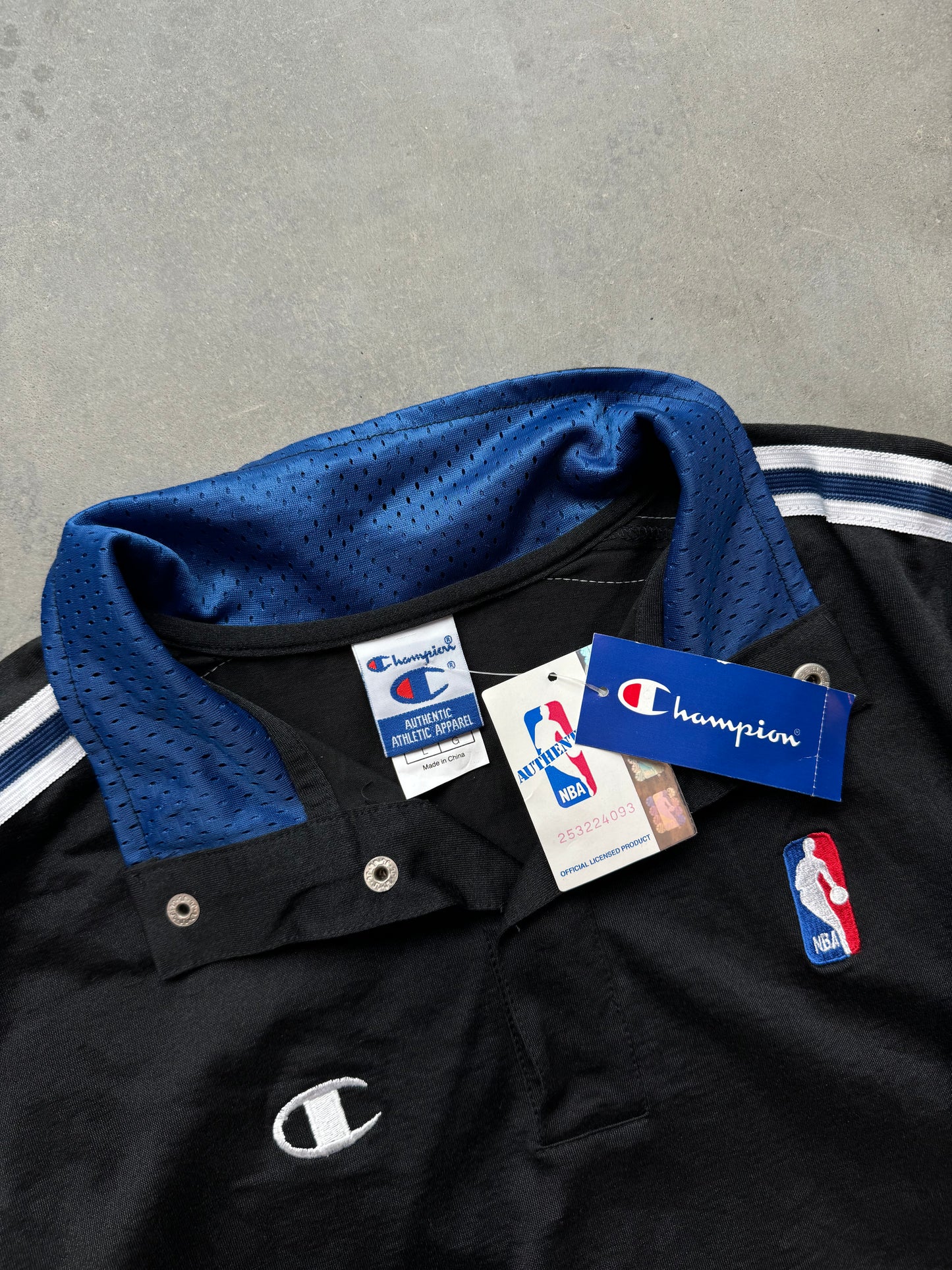 1999/2000 Philadelphia 76ers Vintage Black Authentic Champion NBA Shooting Shirt Warm Up Top - Deadstock (44/Large)