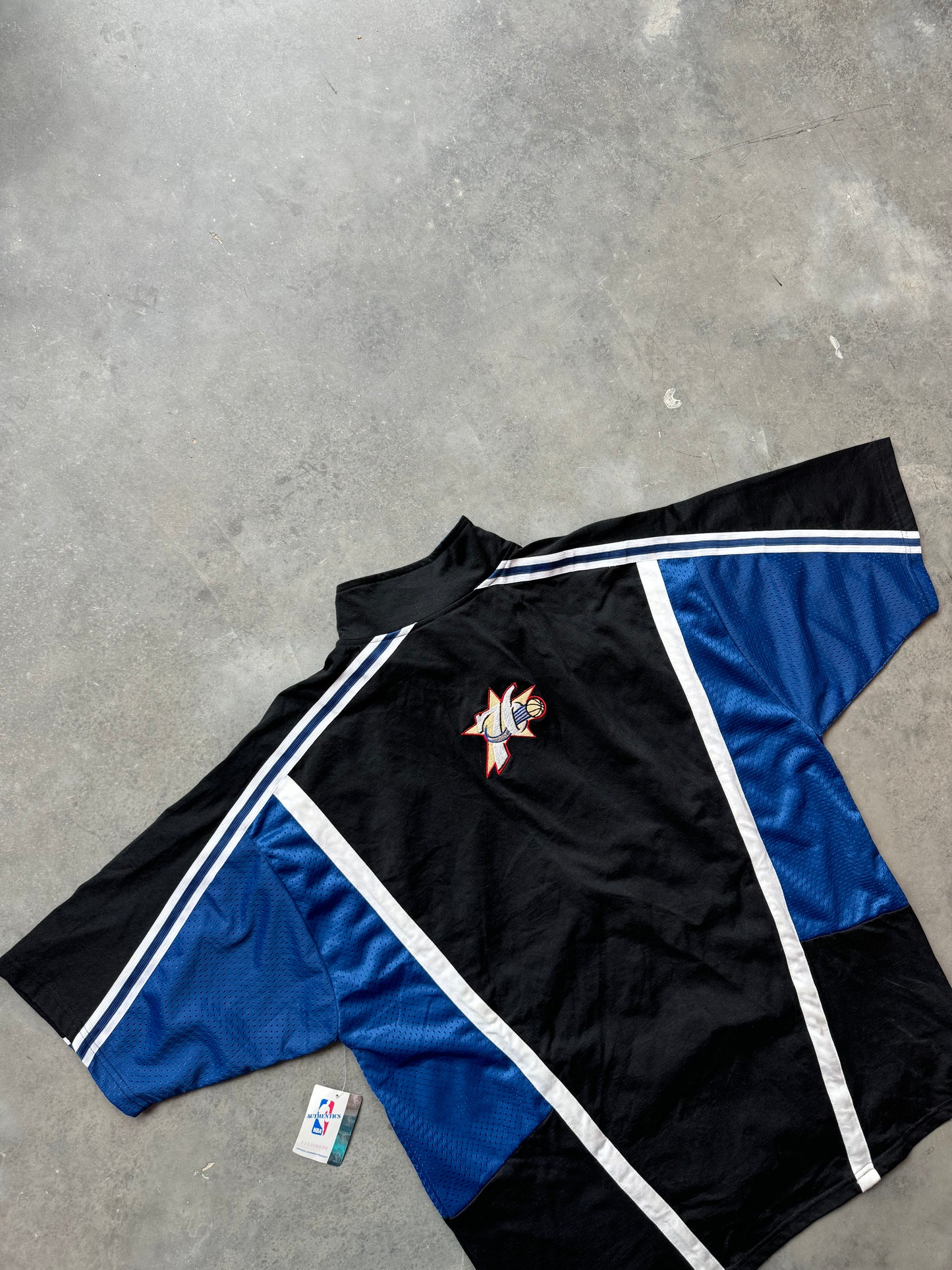 1999/2000 Philadelphia 76ers Vintage Black Authentic Champion NBA Shooting Shirt Warm Up Top - Deadstock (44/Large)