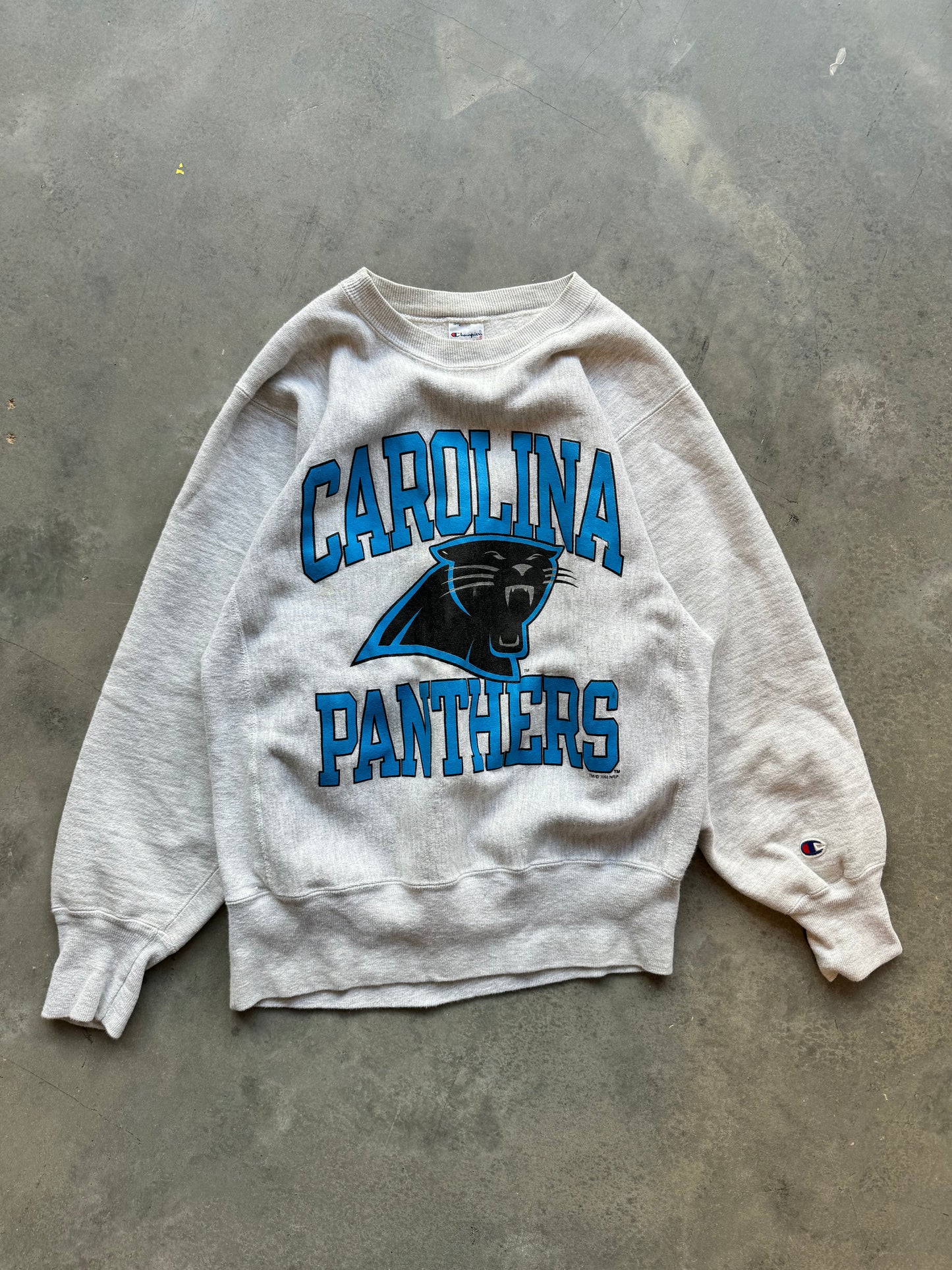 1994 Carolina Panthers Vintage Champion Heather Grey Reverse Weave Heavyweight NFL Crewneck (Medium)