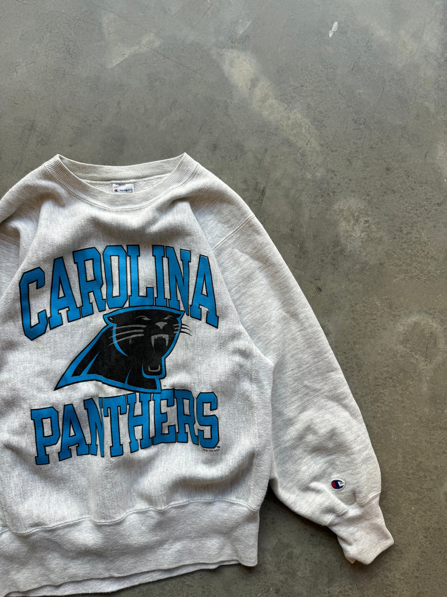 1994 Carolina Panthers Vintage Champion Heather Grey Reverse Weave Heavyweight NFL Crewneck (Medium)