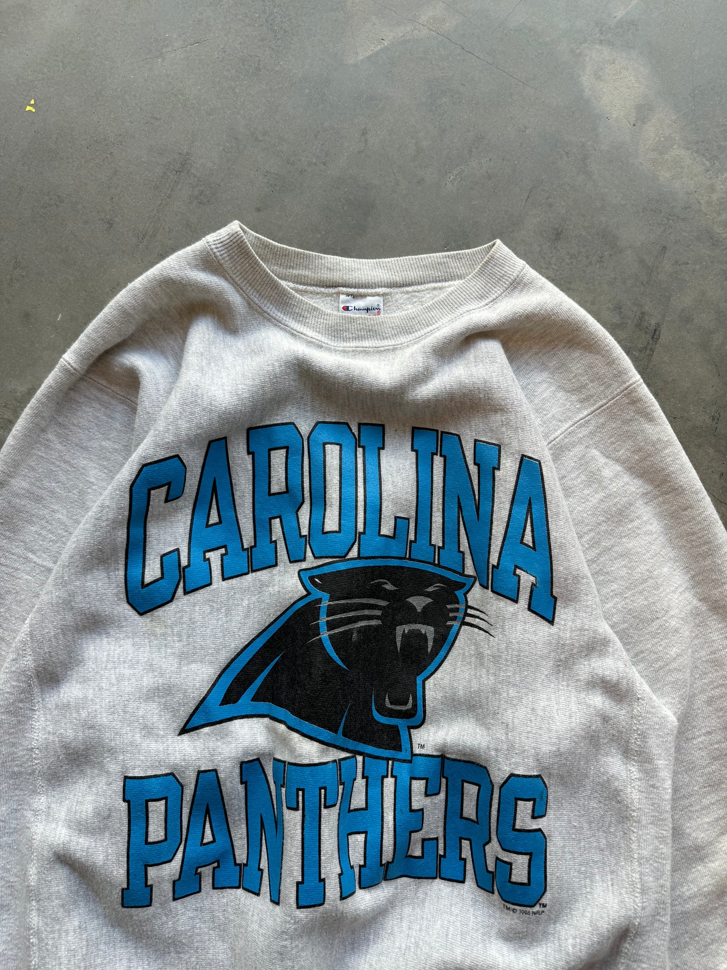 1994 Carolina Panthers Vintage Champion Heather Grey Reverse Weave Heavyweight NFL Crewneck (Medium)