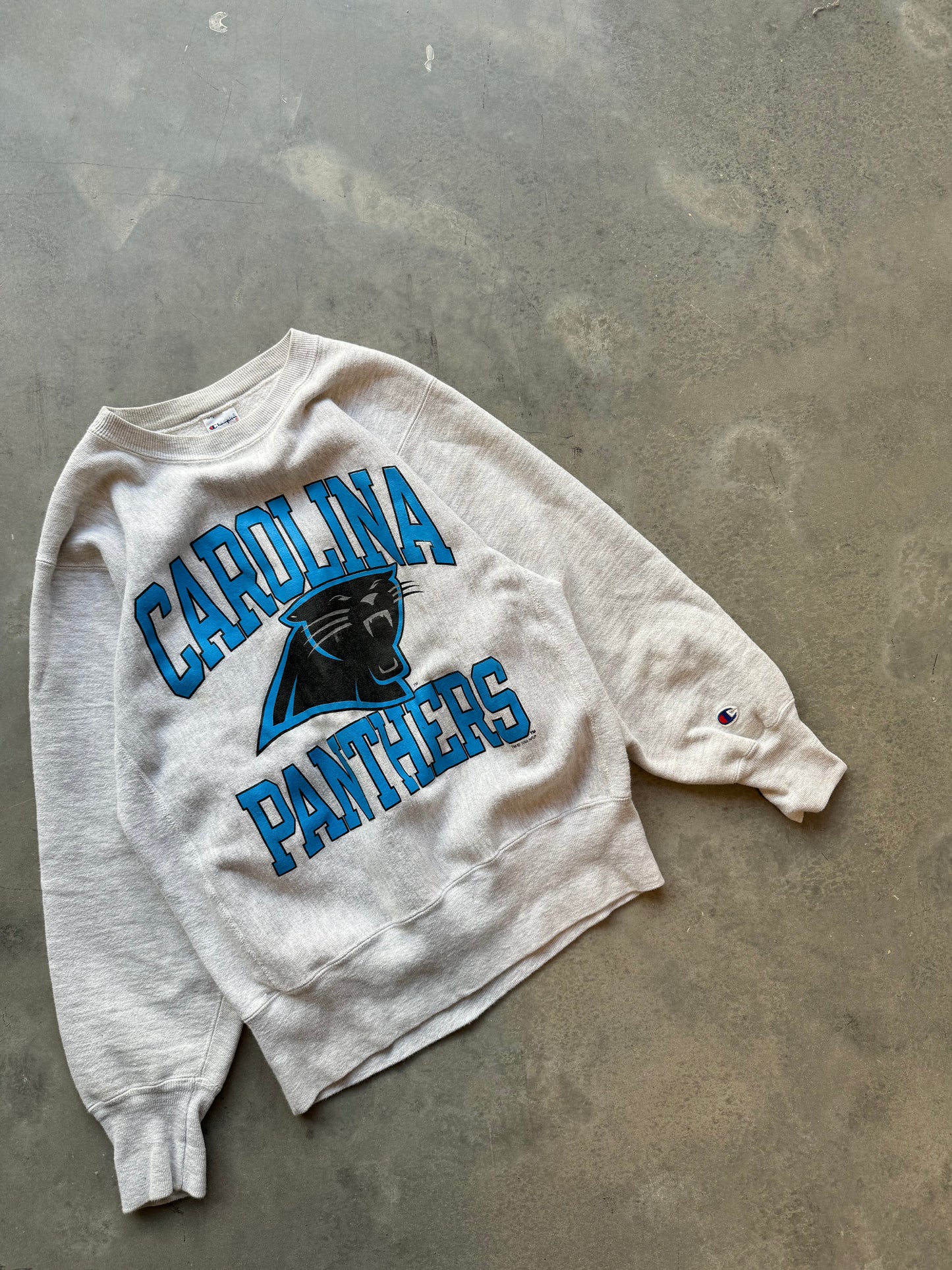 1994 Carolina Panthers Vintage Champion Heather Grey Reverse Weave Heavyweight NFL Crewneck (Medium)