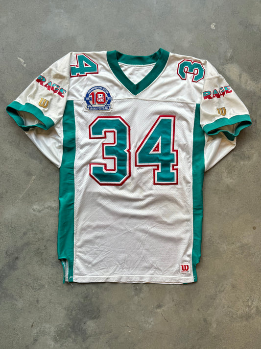 1996 Charlotte Rage Les Barley Vintage White Wilson Game Worn 10th Anniversary Patch Arena Football League Jersey (Size 48)