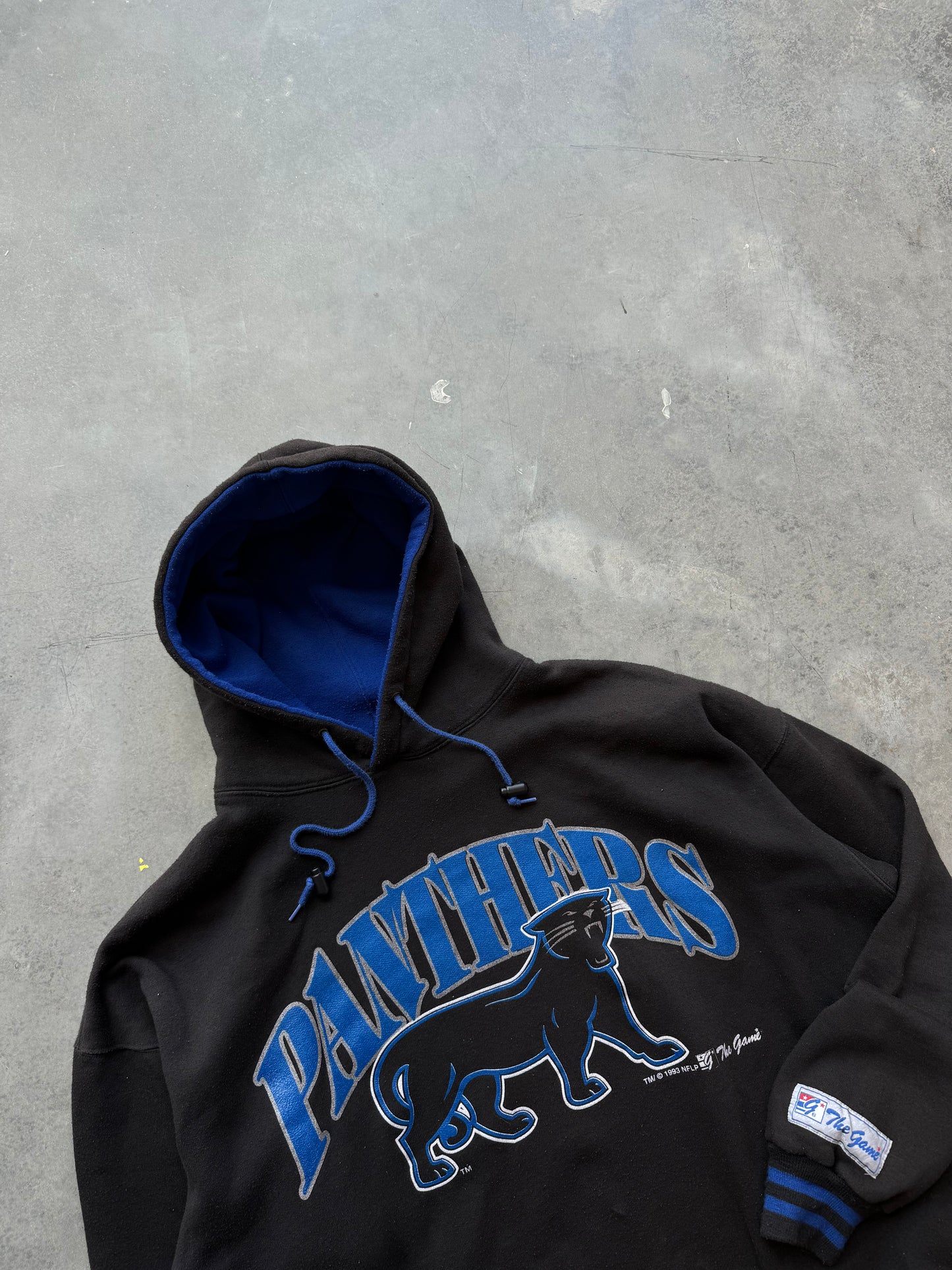 1993 Carolina Panthers Vintage The Game Heavyweight Full Cat Alternate Logo NFL Hoodie (XL)