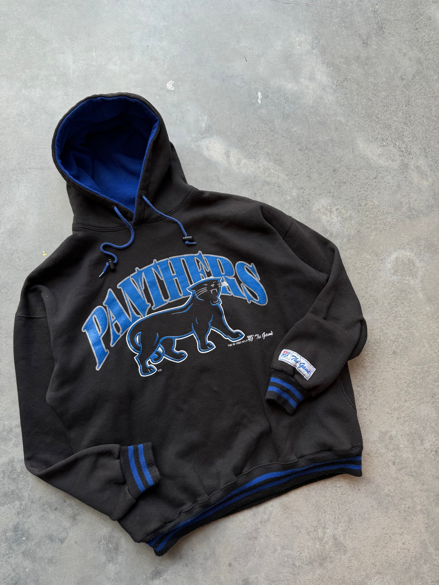 1993 Carolina Panthers Vintage The Game Heavyweight Full Cat Alternate Logo NFL Hoodie (XL)