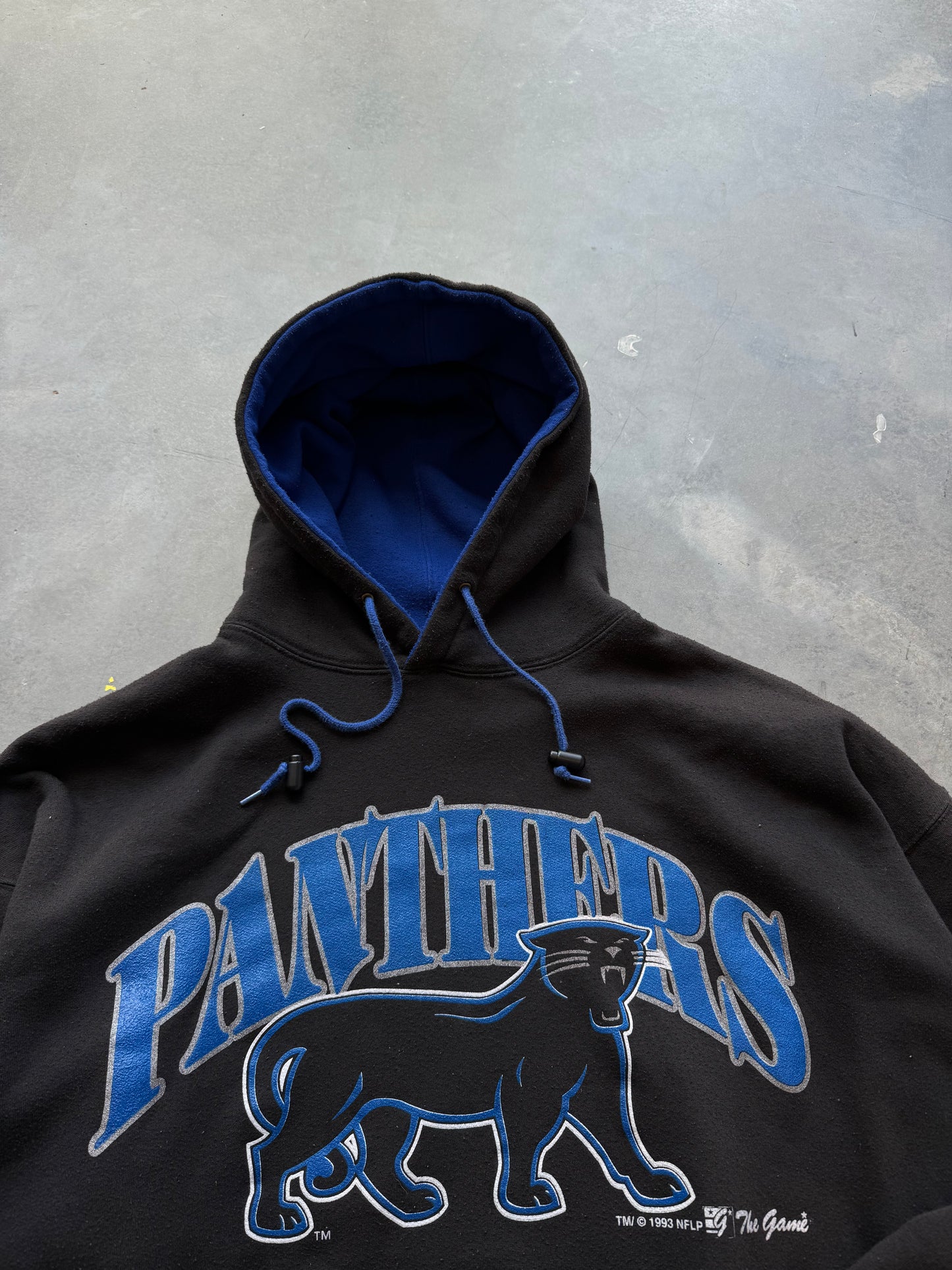 1993 Carolina Panthers Vintage The Game Heavyweight Full Cat Alternate Logo NFL Hoodie (XL)