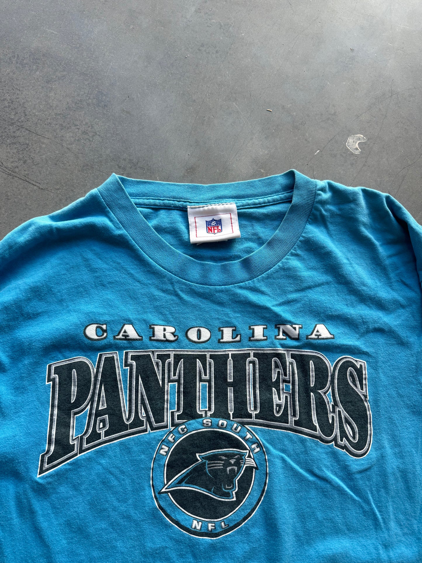 00’s Carolina Panthers Vintage Electric Blue NFC South Spellout NFL Longsleeve Tee (Large)