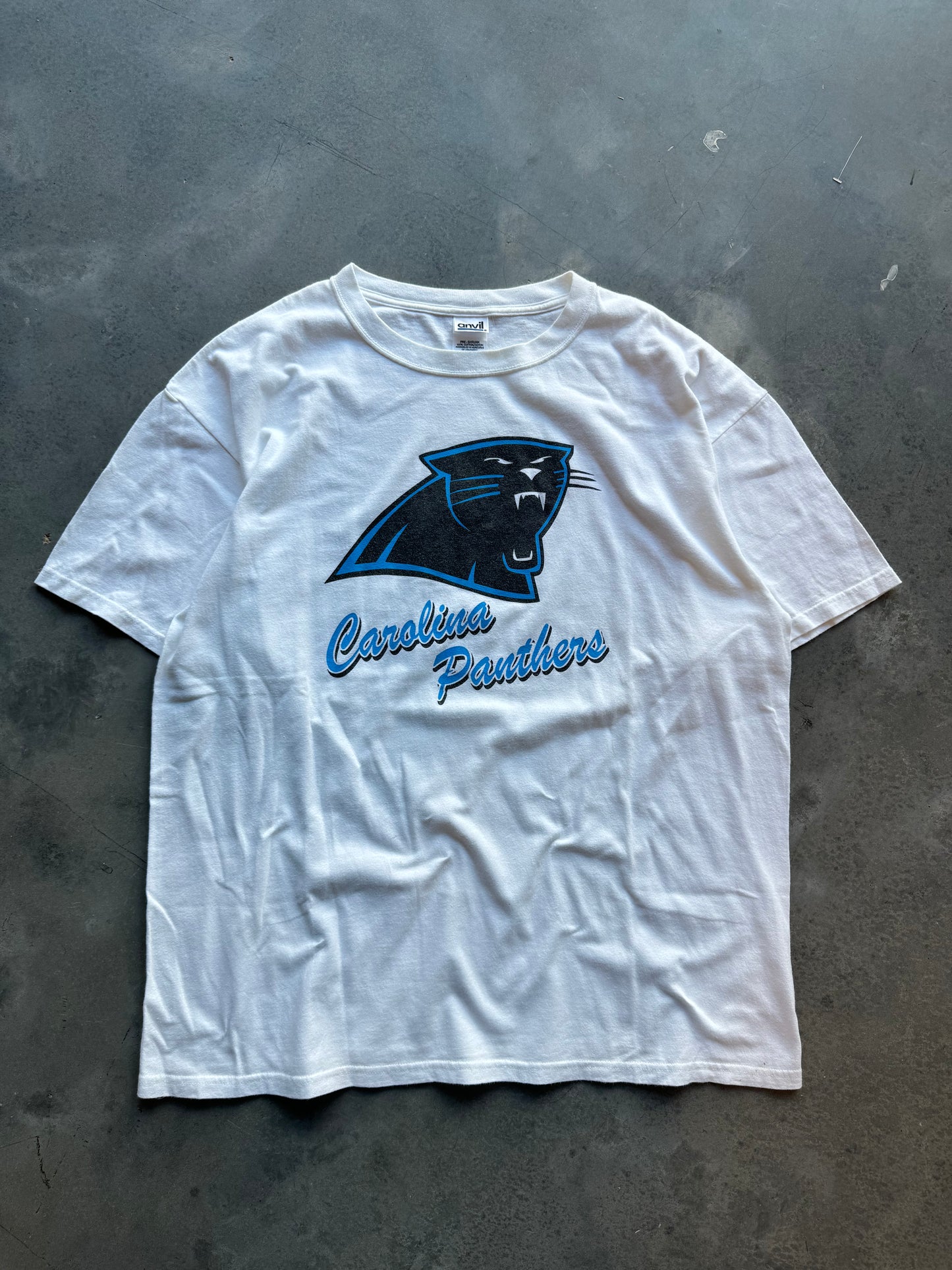 00’s Carolina Panthers Vintage Script Spellout Vintage NFL Tee (XL)