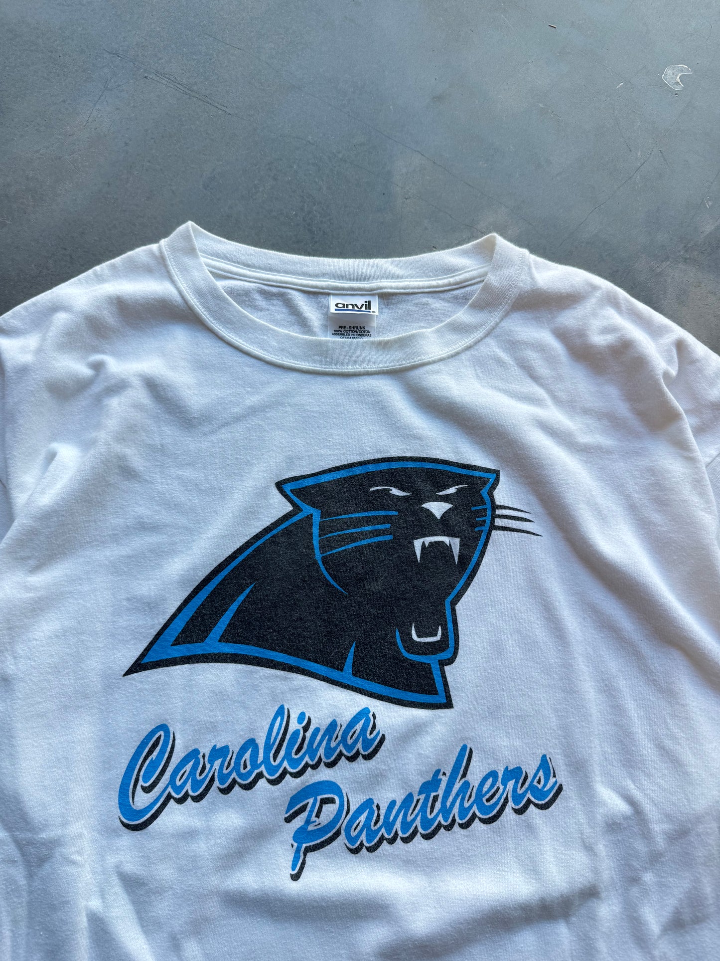 00’s Carolina Panthers Vintage Script Spellout Vintage NFL Tee (XL)