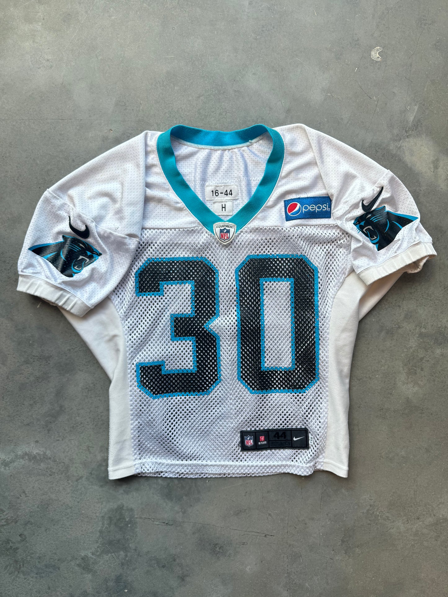 2016 Carolina Panthers x Pepsi #30 White Nike Fishnet Mesh Team Issued Worn Practice NFL Jersey (44)