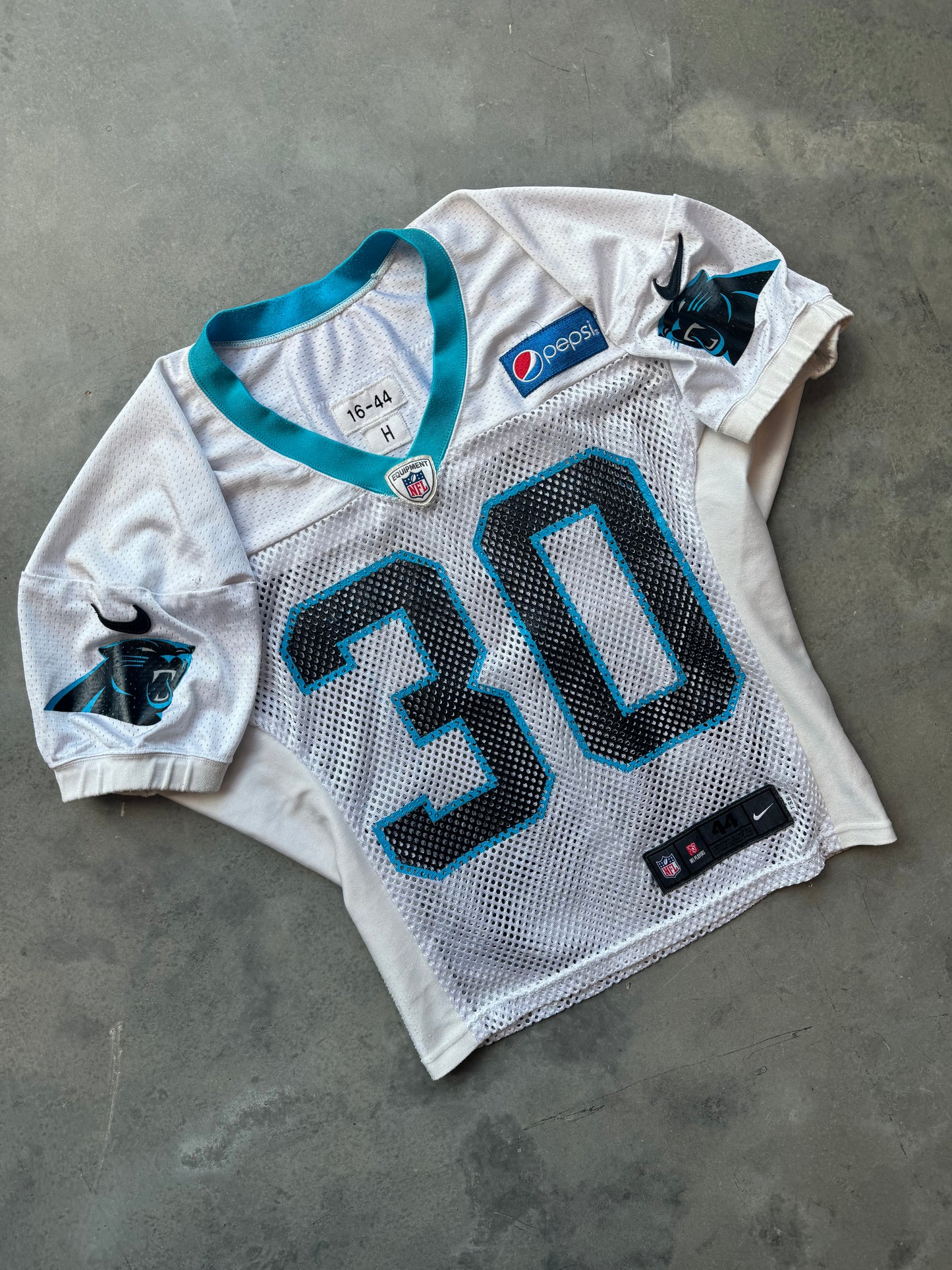 2016 Carolina Panthers x Pepsi #30 White Nike Fishnet Mesh Team Issued Worn Practice NFL Jersey (44)