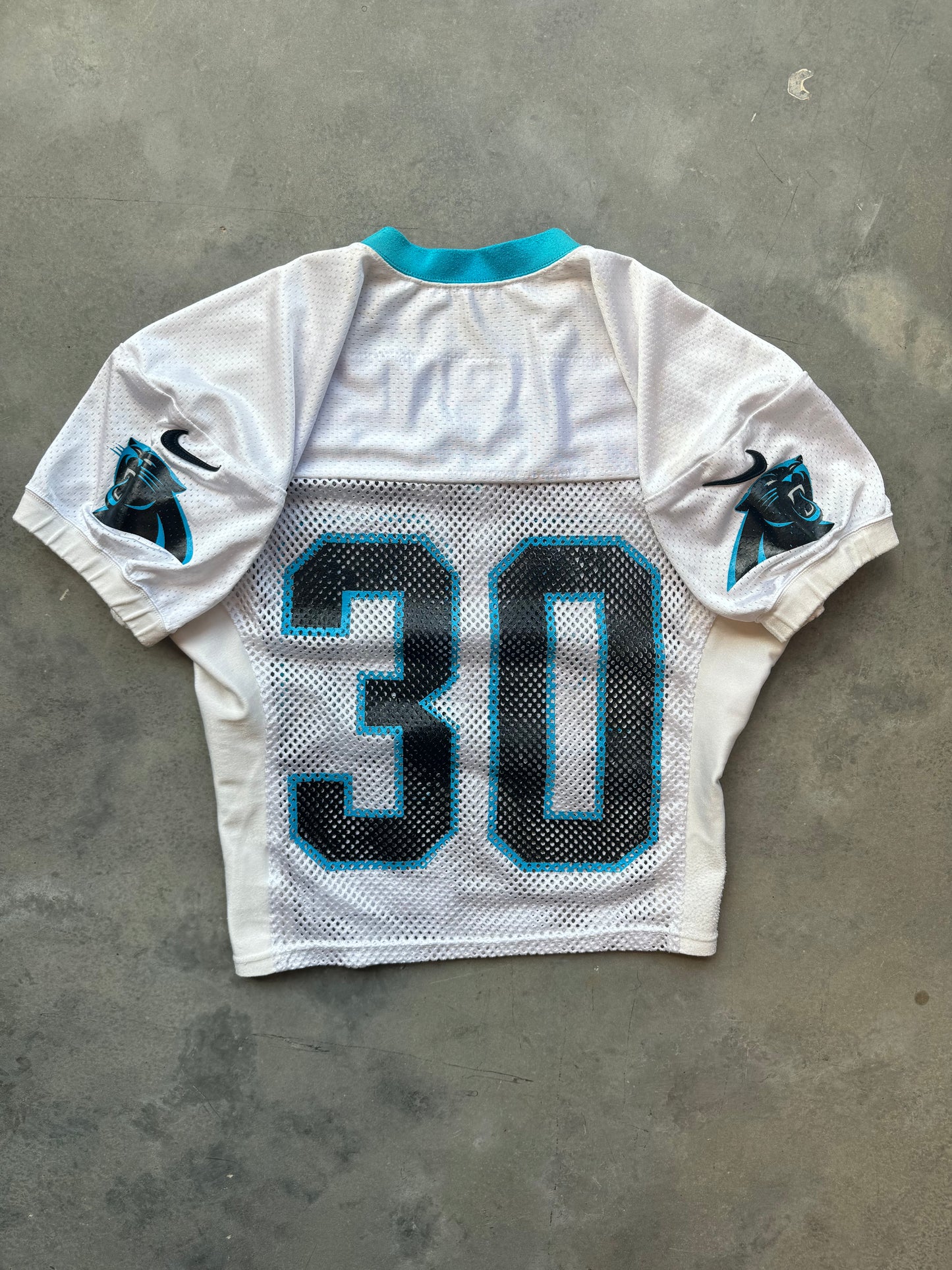 2016 Carolina Panthers x Pepsi #30 White Nike Fishnet Mesh Team Issued Worn Practice NFL Jersey (44)