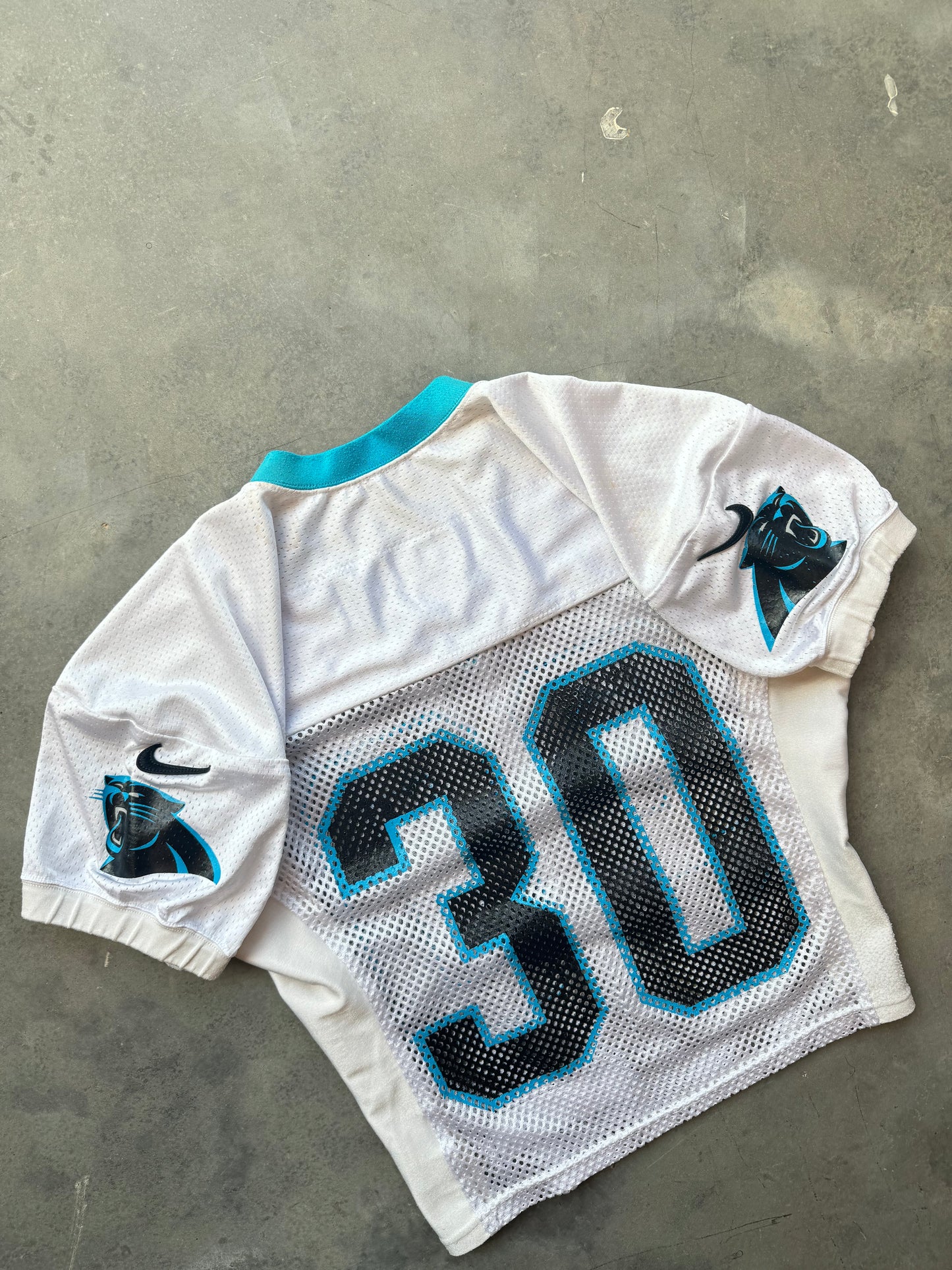 2016 Carolina Panthers x Pepsi #30 White Nike Fishnet Mesh Team Issued Worn Practice NFL Jersey (44)