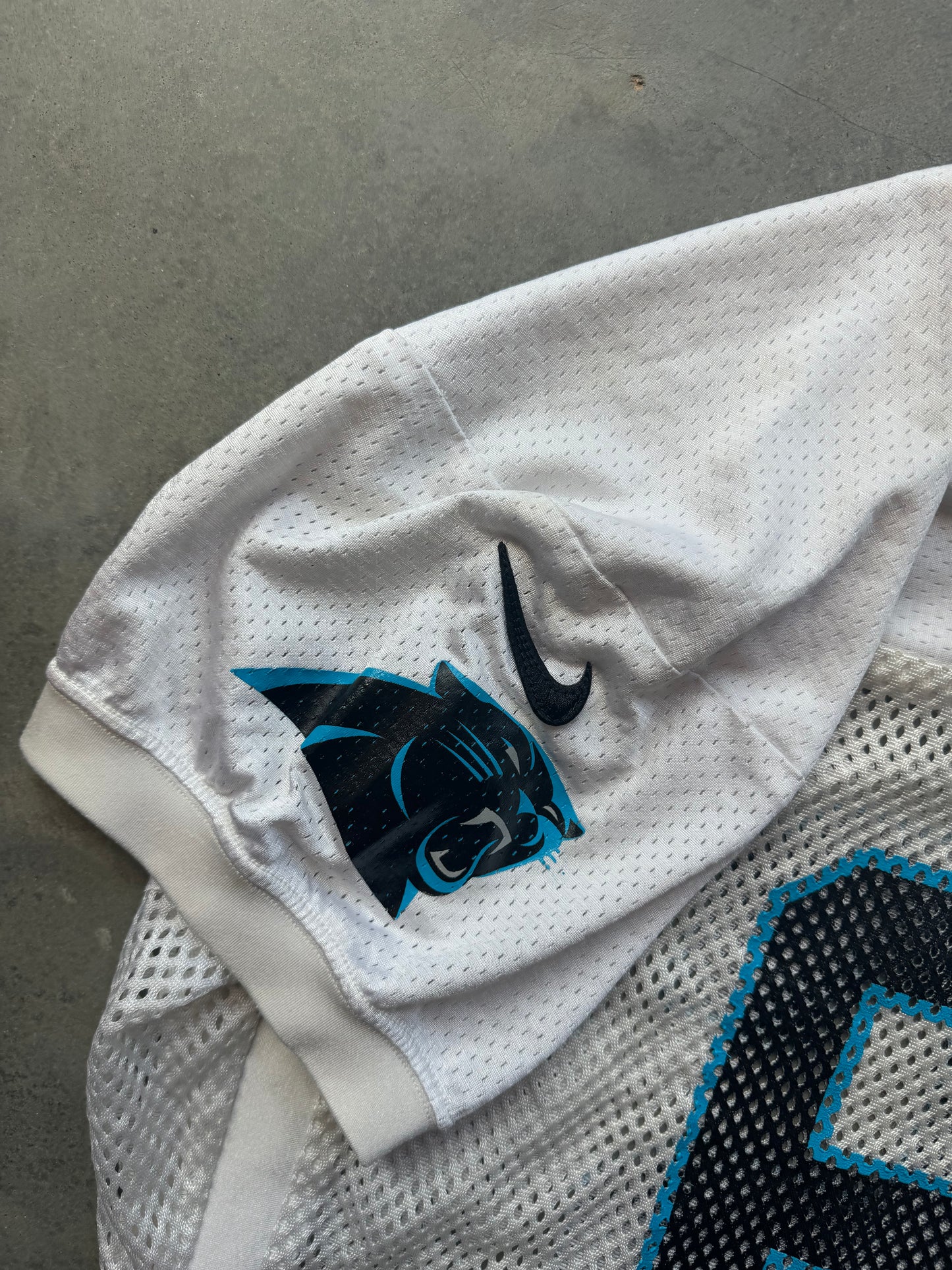 2016 Carolina Panthers x Pepsi #66 White Nike Fishnet Mesh Team Issued Worn Practice NFL Jersey (52)