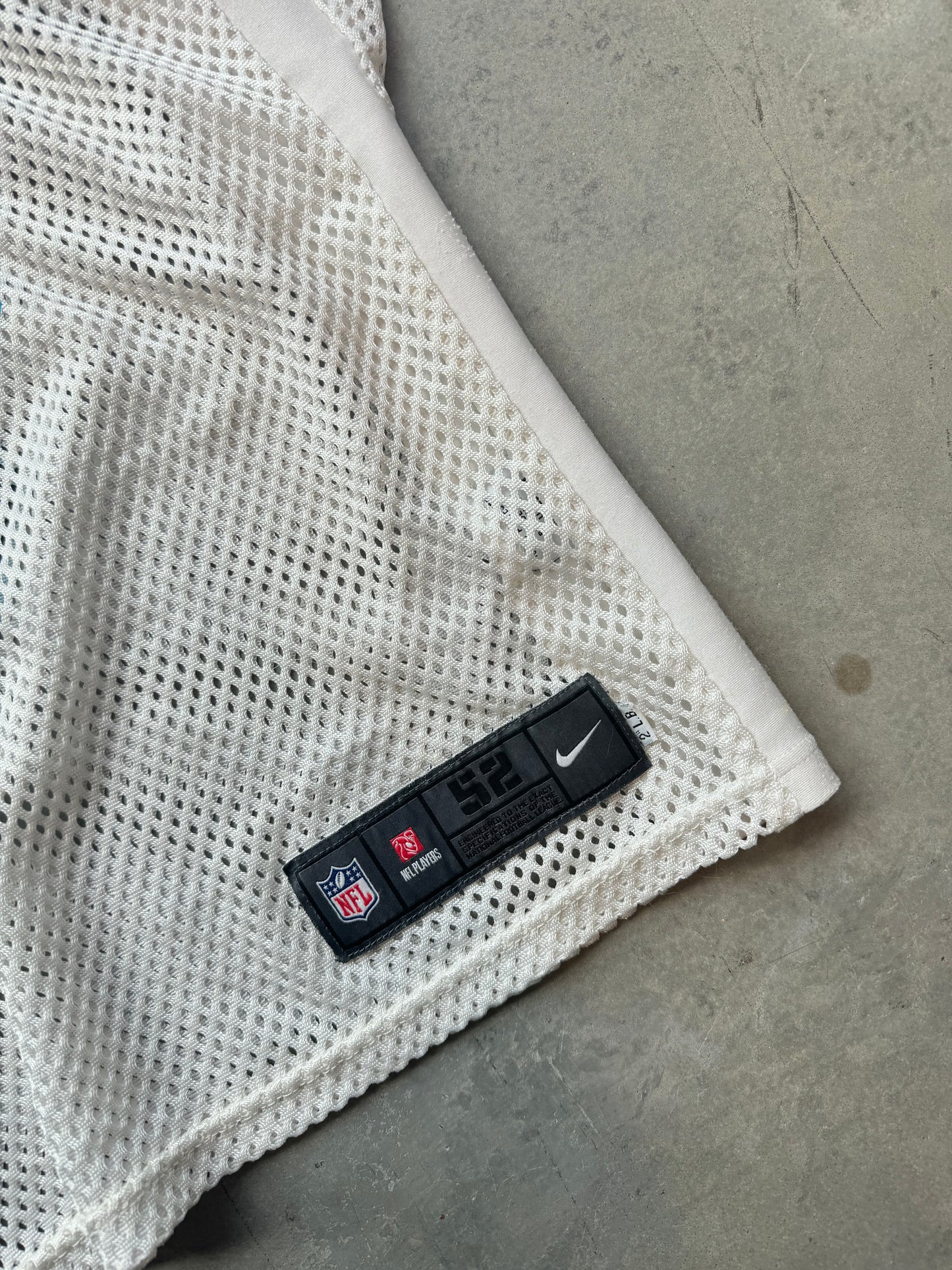 2016 Carolina Panthers x Pepsi #66 White Nike Fishnet Mesh Team Issued Worn Practice NFL Jersey (52)