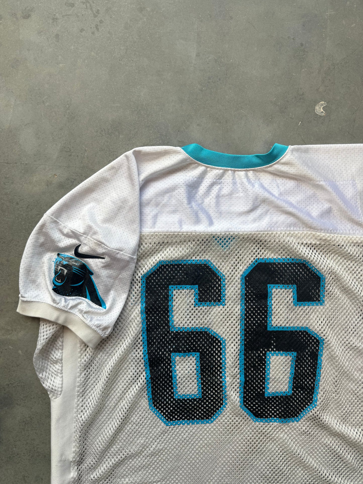 2016 Carolina Panthers x Pepsi #66 White Nike Fishnet Mesh Team Issued Worn Practice NFL Jersey (52)