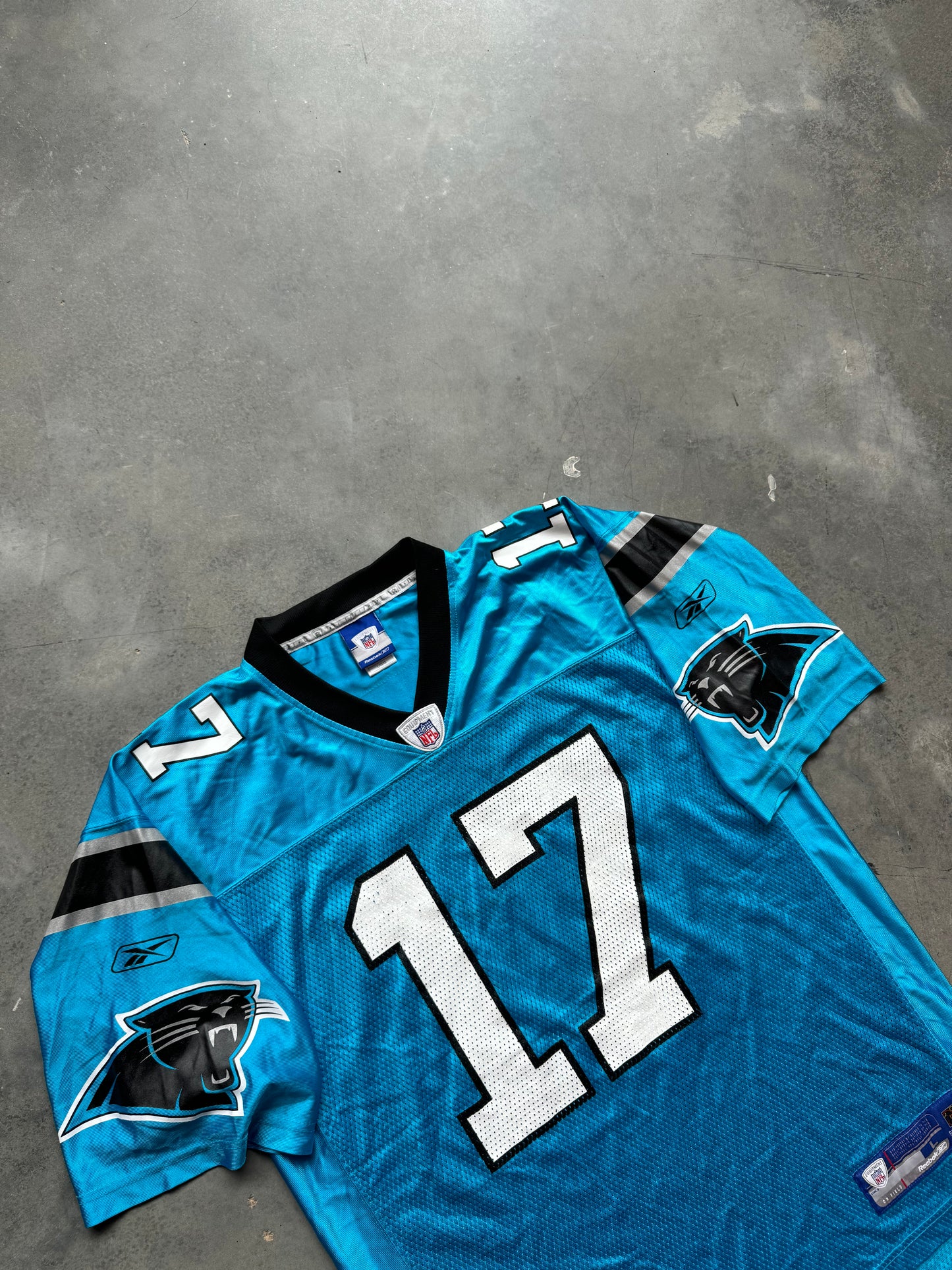 00’s Carolina Panthers Jake Delhomme Vintage Reebok Electric Blue NFL Jersey (Large)