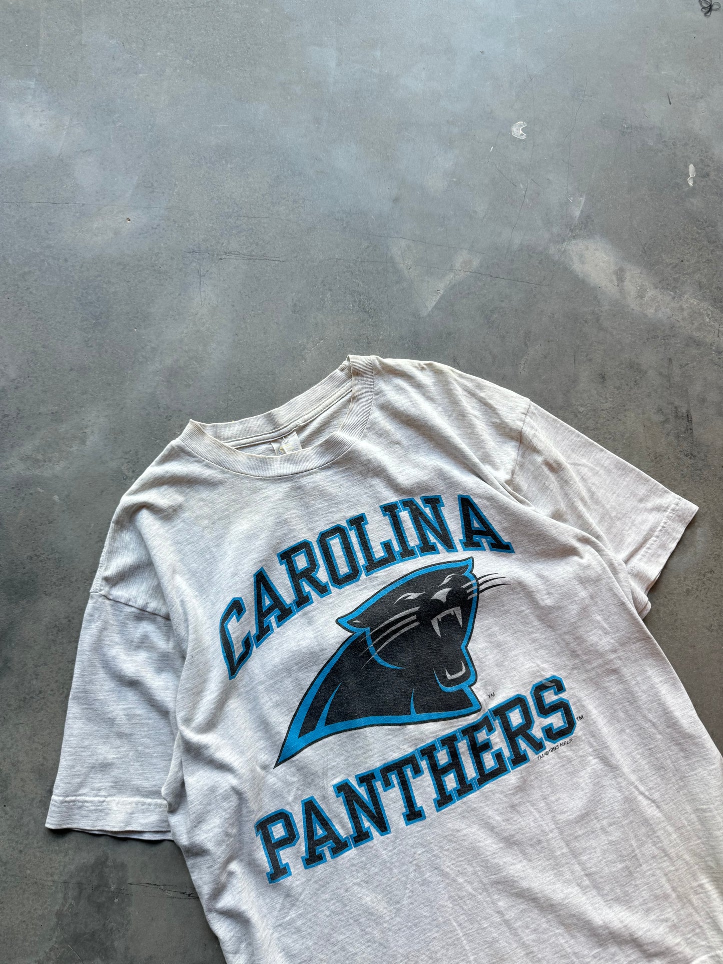 1993 Carolina Panthers Vintage Block Letter Heather Grey NFL Tee (Large)