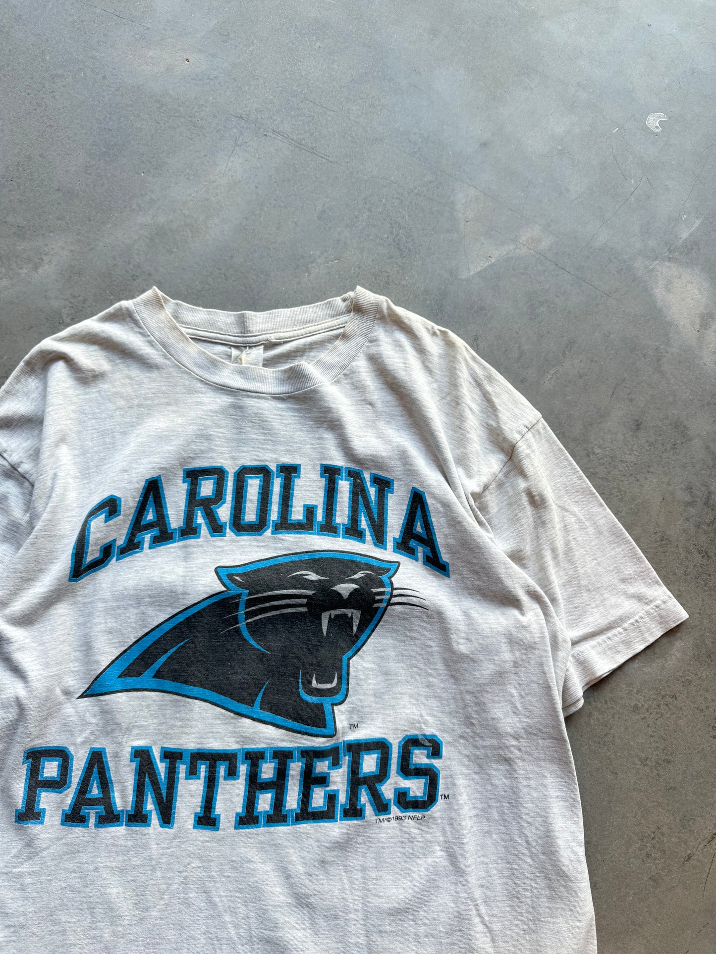 1993 Carolina Panthers Vintage Block Letter Heather Grey NFL Tee (Large)