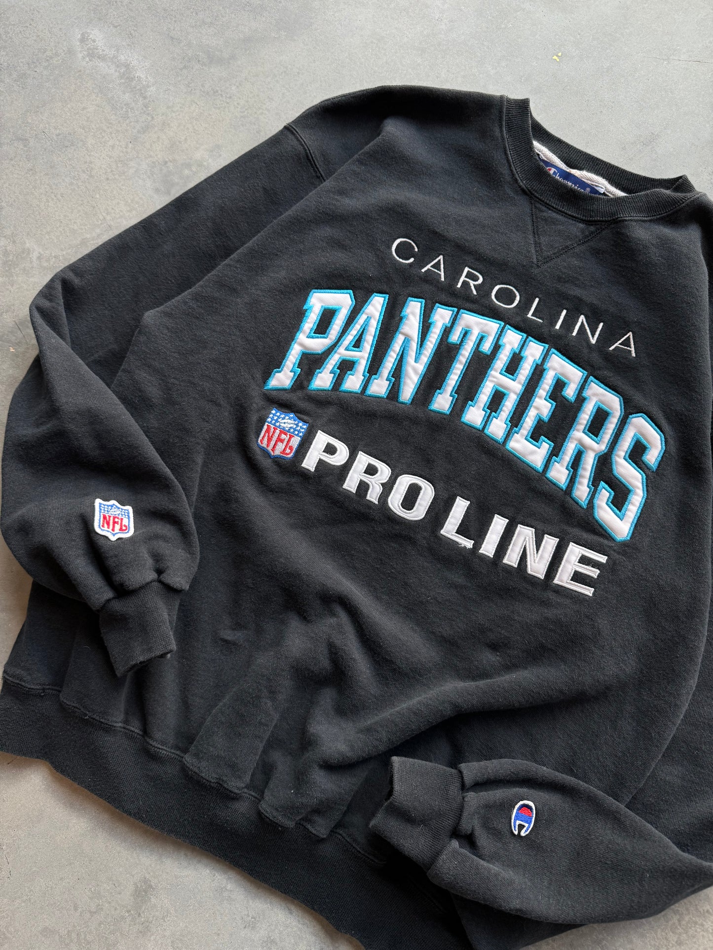 90’s Carolina Panthers Vintage Champion NFL Pro Line Heavyweight Embroidered Crewneck (Large)